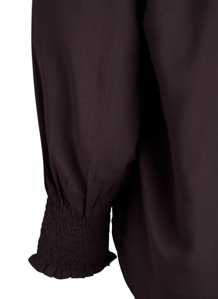 Blouse avec col à volants et fronces, Marron, Packshot image number 3