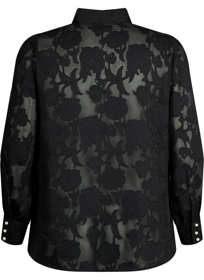 Jacquard-Bluse mit Perlenknöpfen, Black, Packshot image number 1