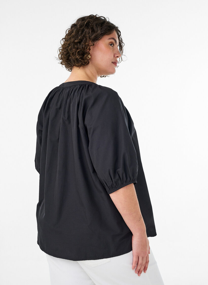 Hemdbluse mit Knopfleiste und Bindeg&uuml;rtel, Schwarz, Model image number 2