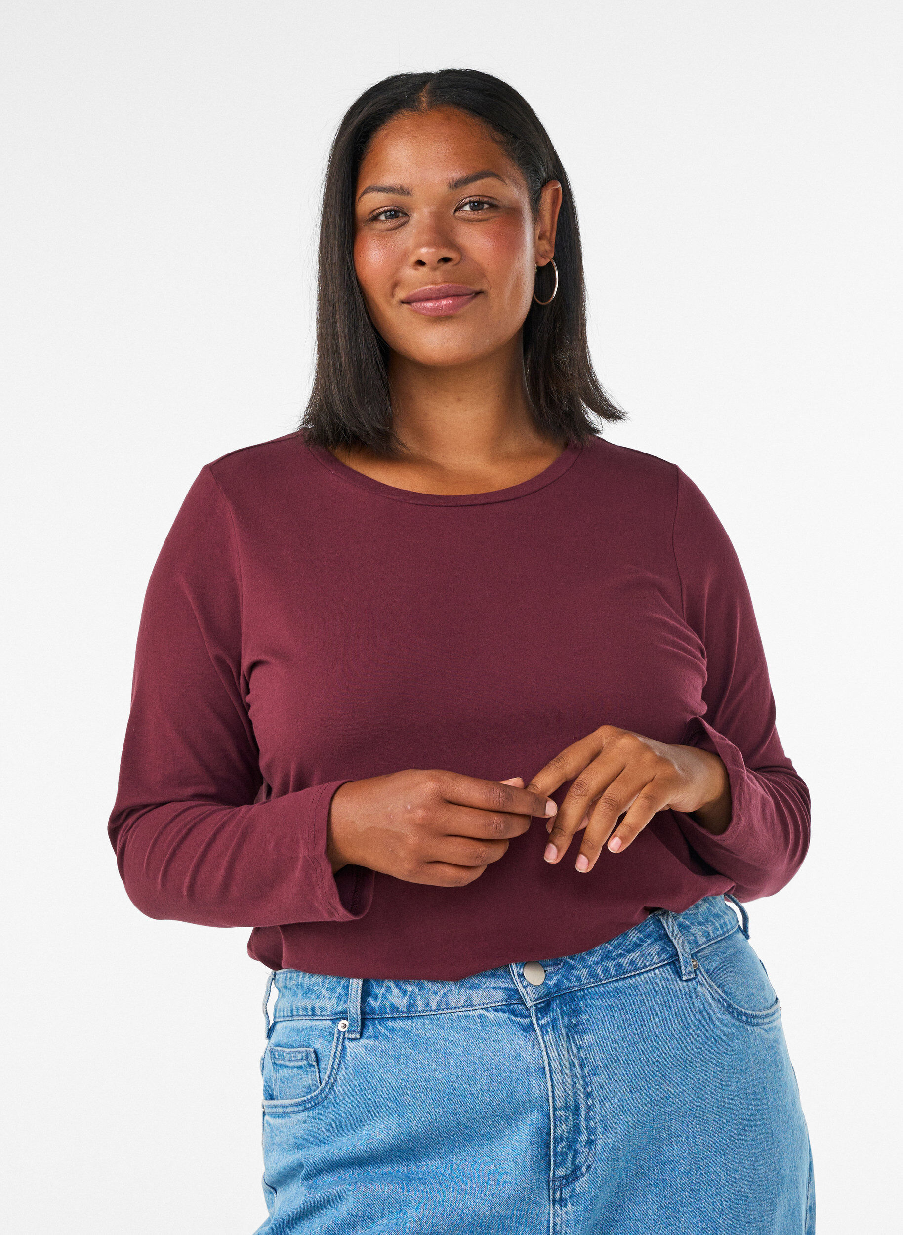 Basic Bluse aus Jersey mit langen &Auml;rmeln, Rot, Model