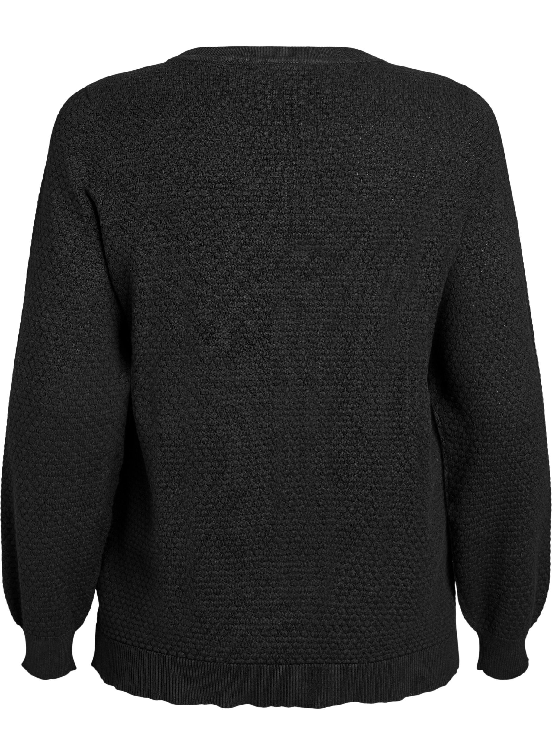 Zizzi Blouse en maille de coton &agrave; motif textur&eacute;, Noir, Packshot image number 1