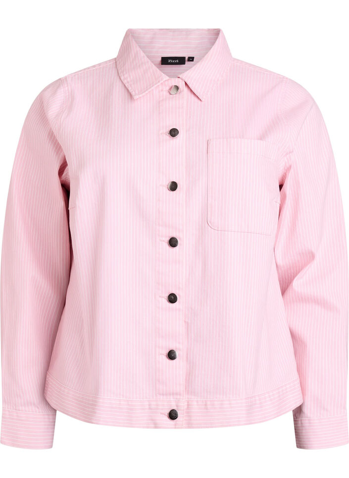 Surchemise en denim color&eacute; avec rayures, Rose, Packshot image number 0