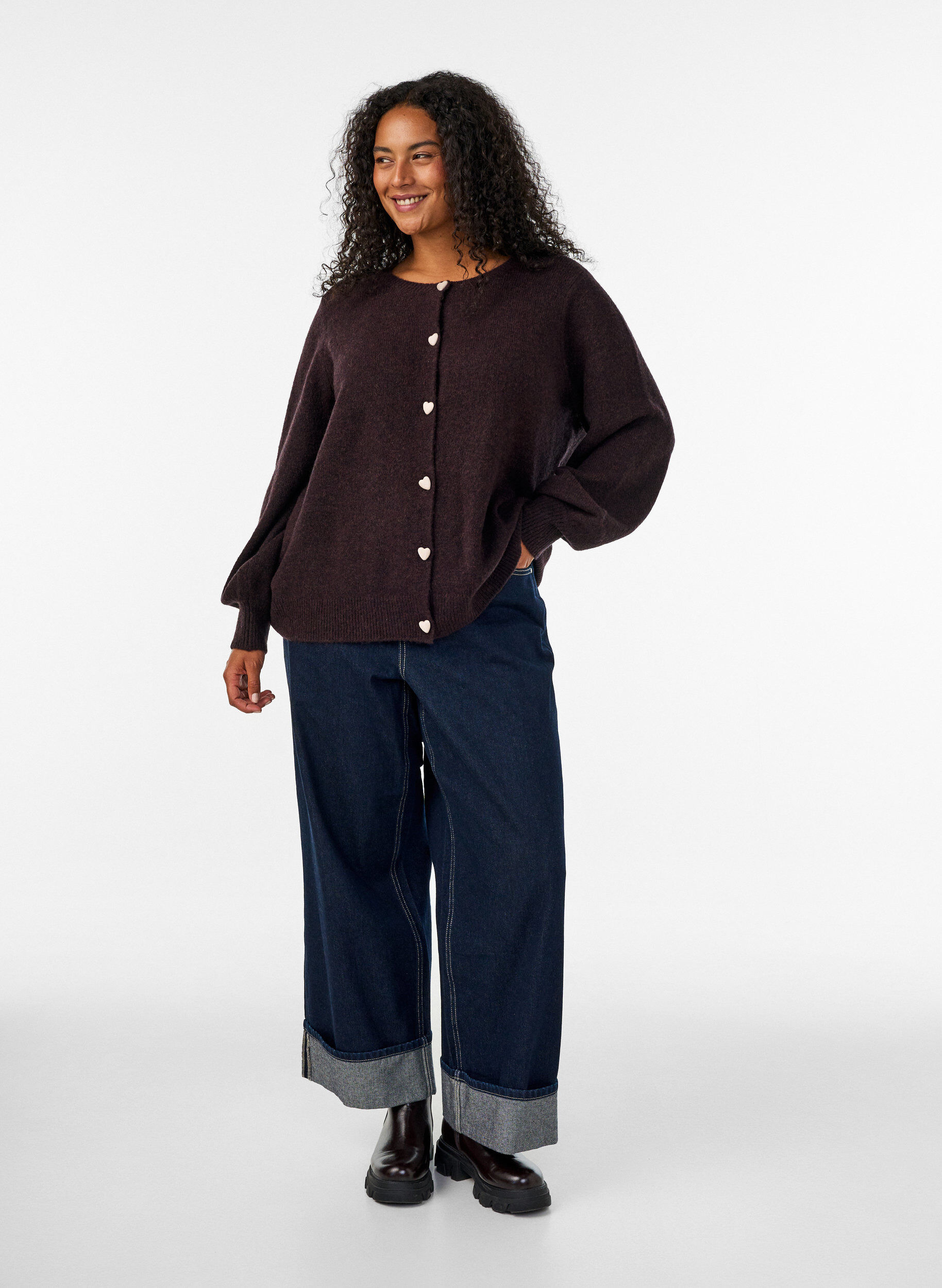 ZizziCardigan avec boutons en forme de c&oelig;ur, Marron, Model image number 1