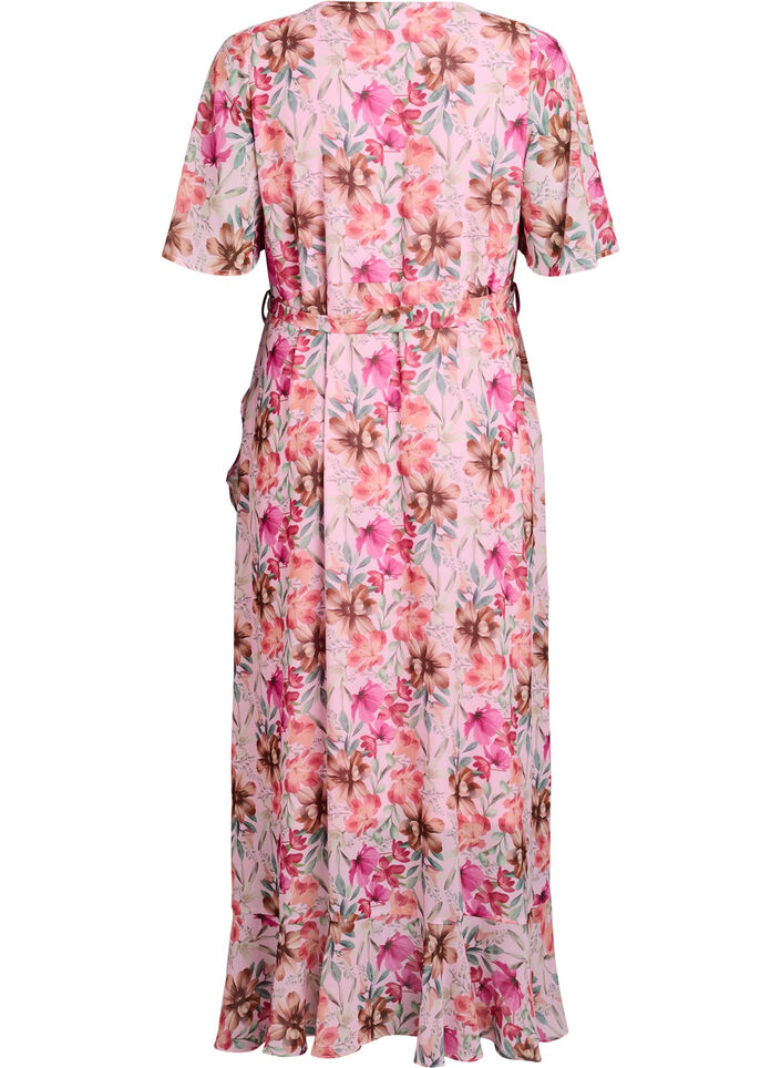 Maxikleid aus Chiffon mit V-Ausschnitt und R&uuml;schensaum, , Packshot image number 1