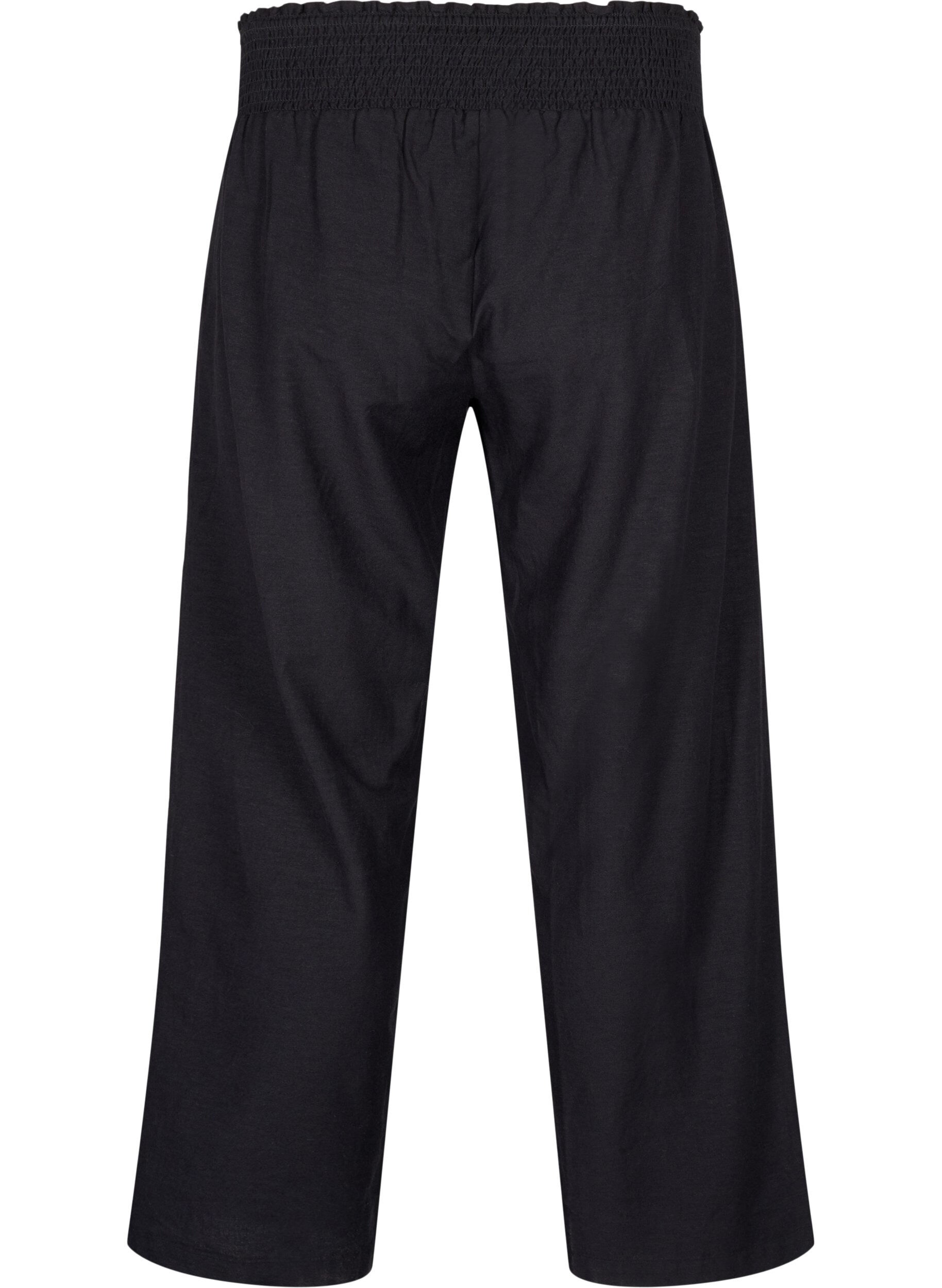 Zizzi Pantalon &agrave; smocks en lin, Noir, Packshot image number 1
