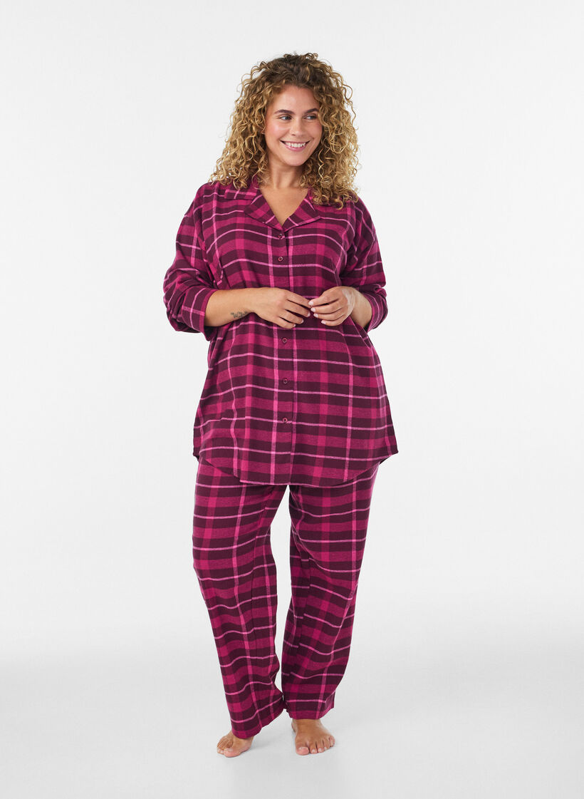 Kariertes Pyjamahemd aus Baumwolle mit langen &Auml;rmeln, Rot, Model image number 1