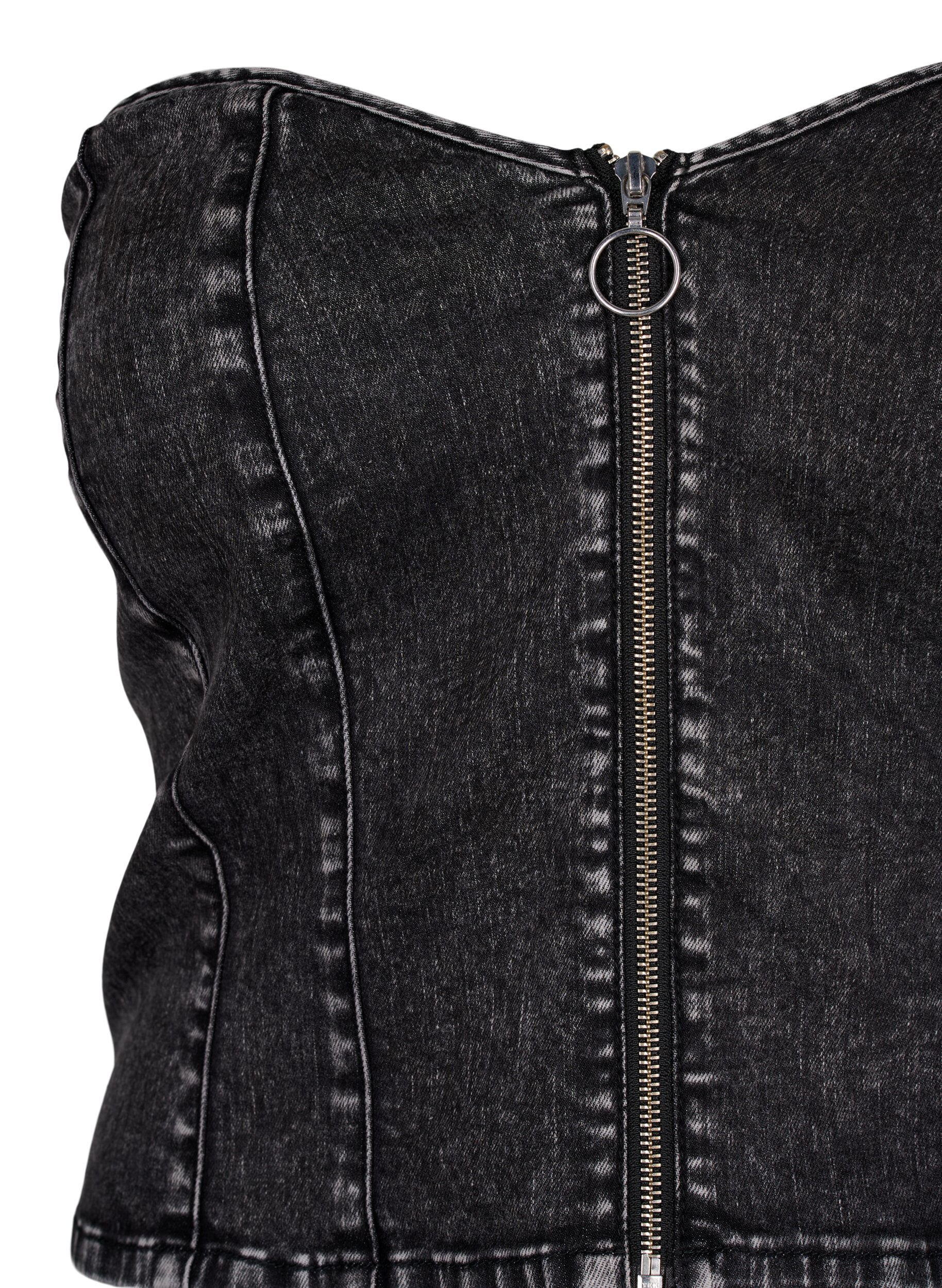 Zizzi Denim Korsett Top mit Rei&szlig;verschluss, Black, Packshot image number 2