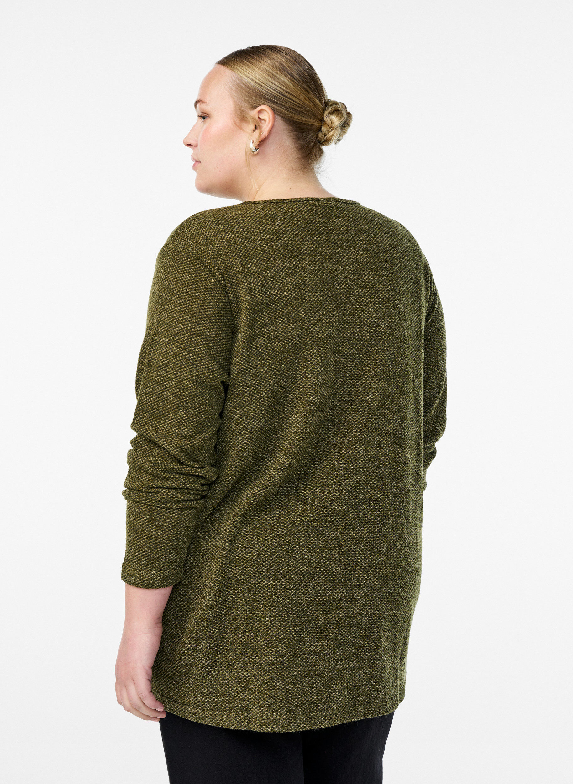 Zizzi Lang&auml;rmelige Bluse mit Struktur, Gr&uuml;n, Model image number 2