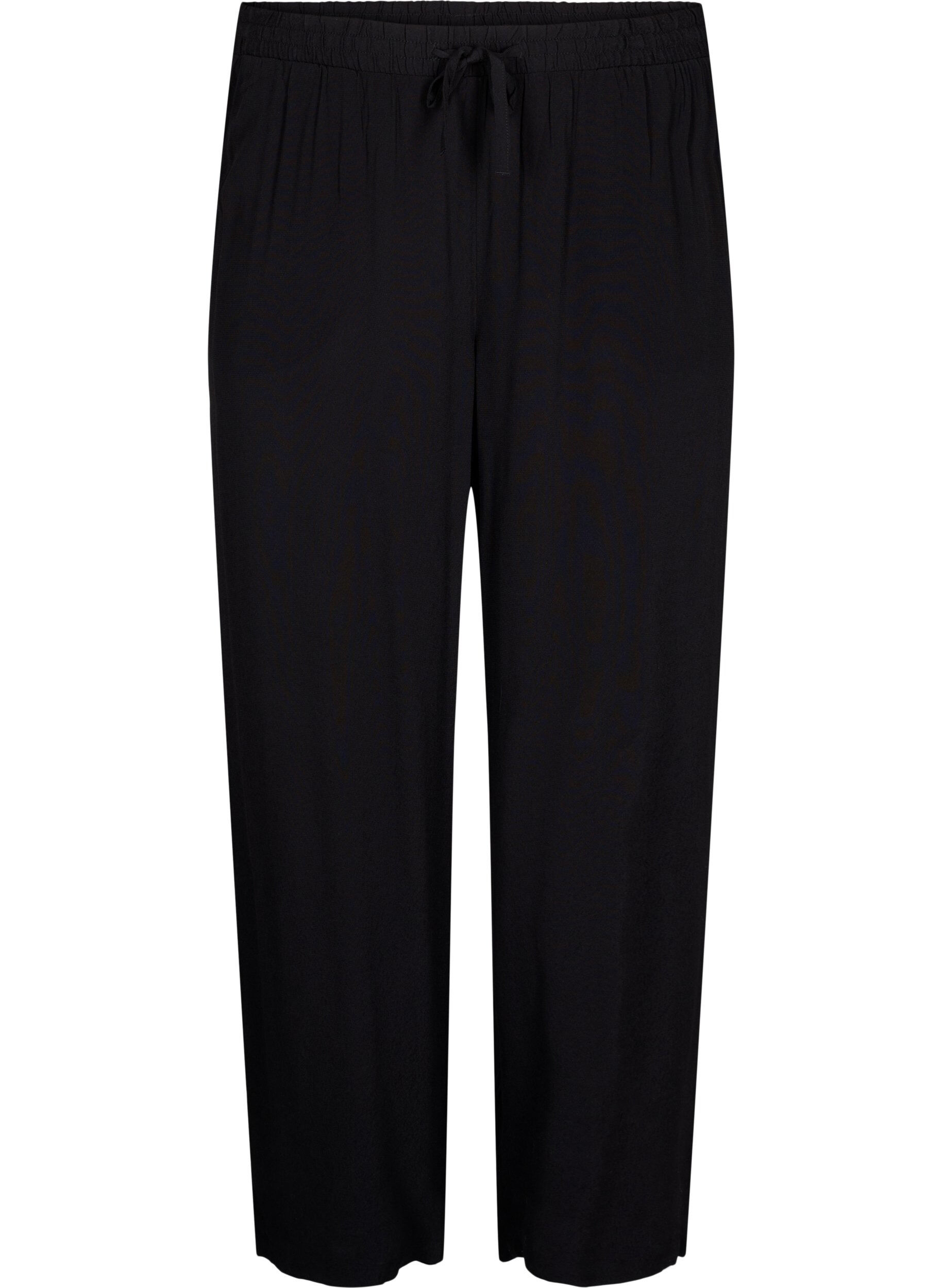 Zizzi Pantalon ample en viscose avec poches, Noir, Packshot image number 0