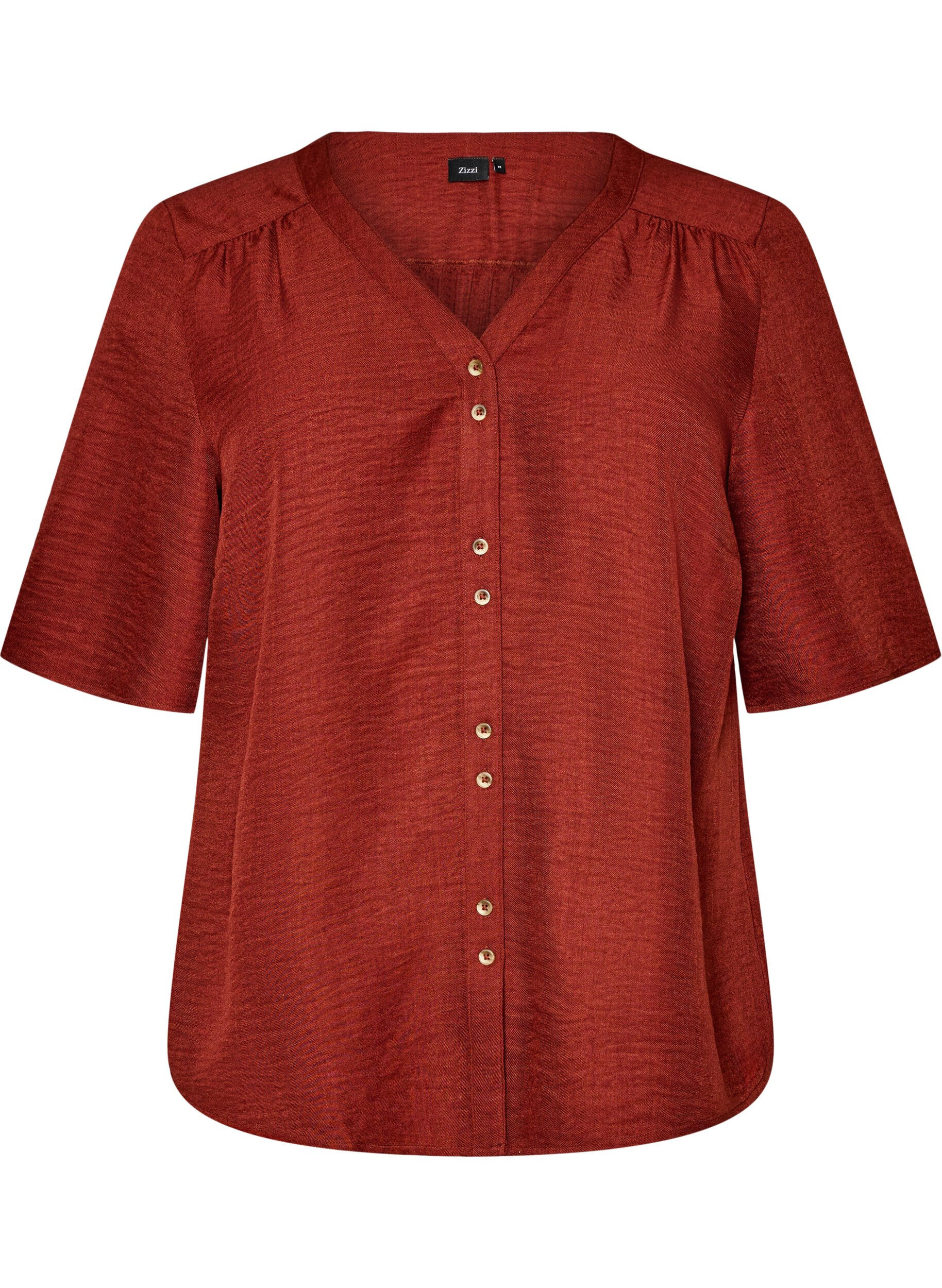 ZizziHemdbluse mit V-Ausschnitt und kurzen &Auml;rmeln, Rot, Packshot image number 0