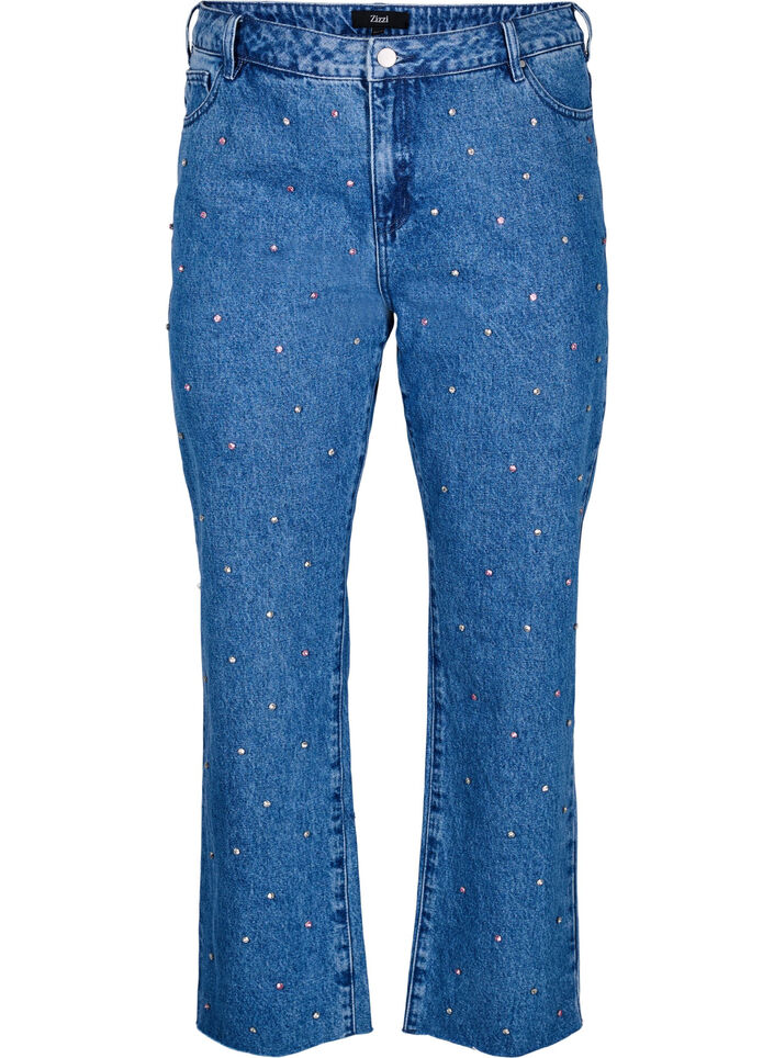 Jeans Gemma taille haute avec strass, Bleu, Packshot image number 0