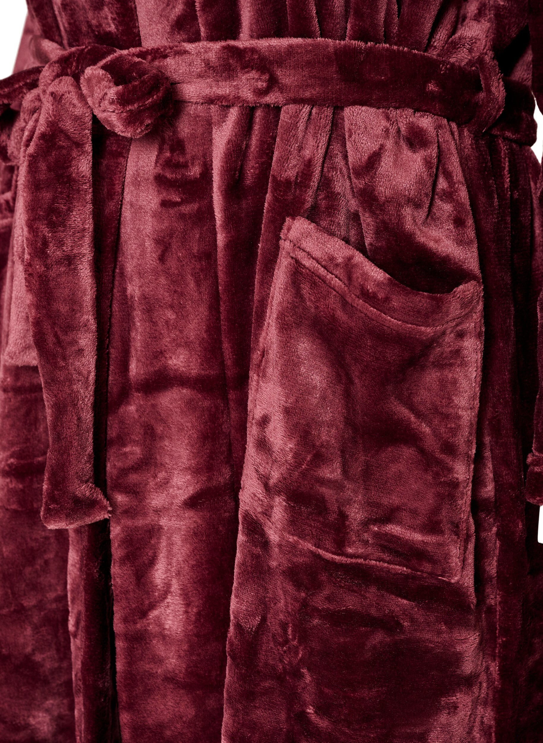 ZizziMorgenmantel aus weichem Velours mit Taschen, Rot, Packshot image number 3