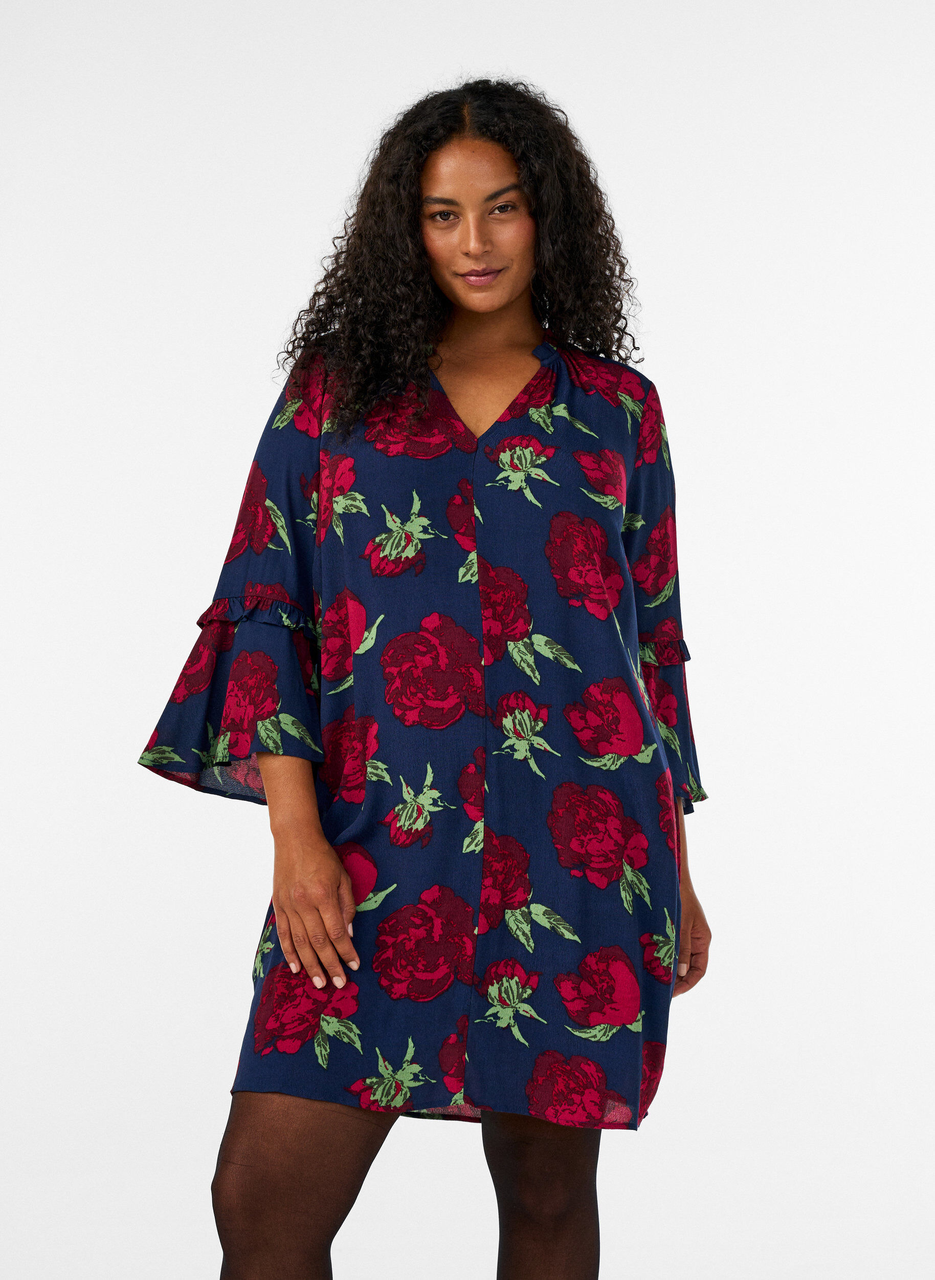 ZizziRobe fleurie en viscose avec volants, Bleu, Model image number 0