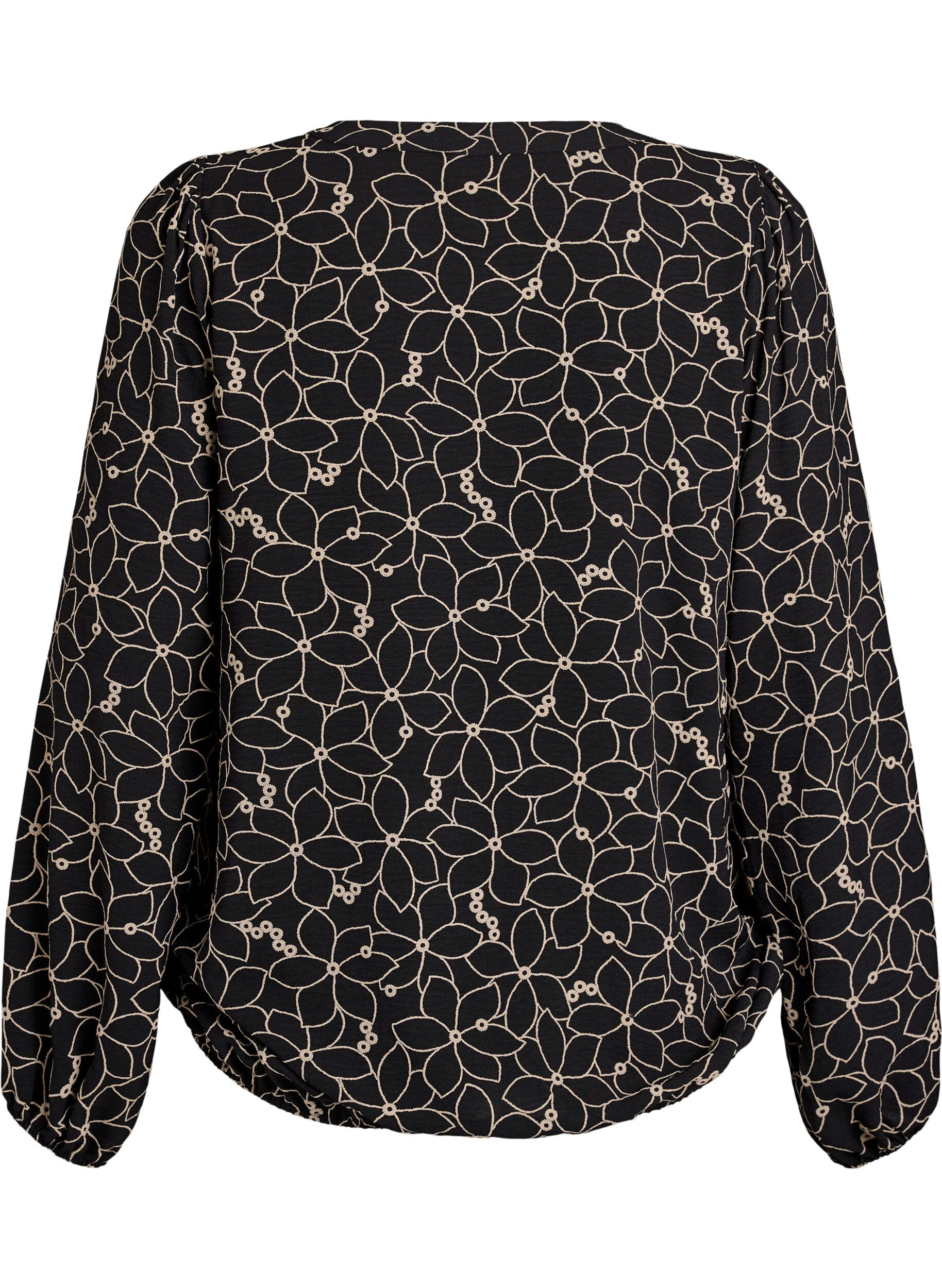 Zizzi Lang&auml;rmelige Bluse mit Blumenstickerei, Schwarz, Packshot image number 1