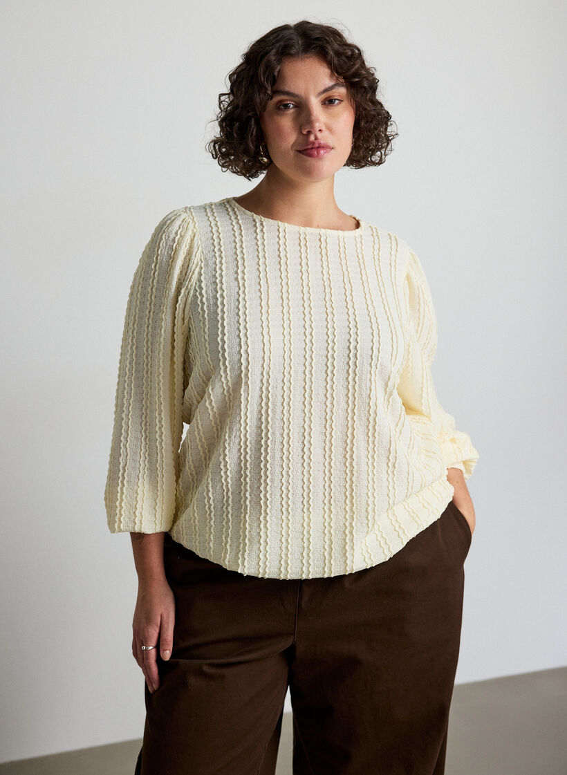 Jerseybluse mit Struktur und Ballonsilhouette, Vanille, Model image number 0
