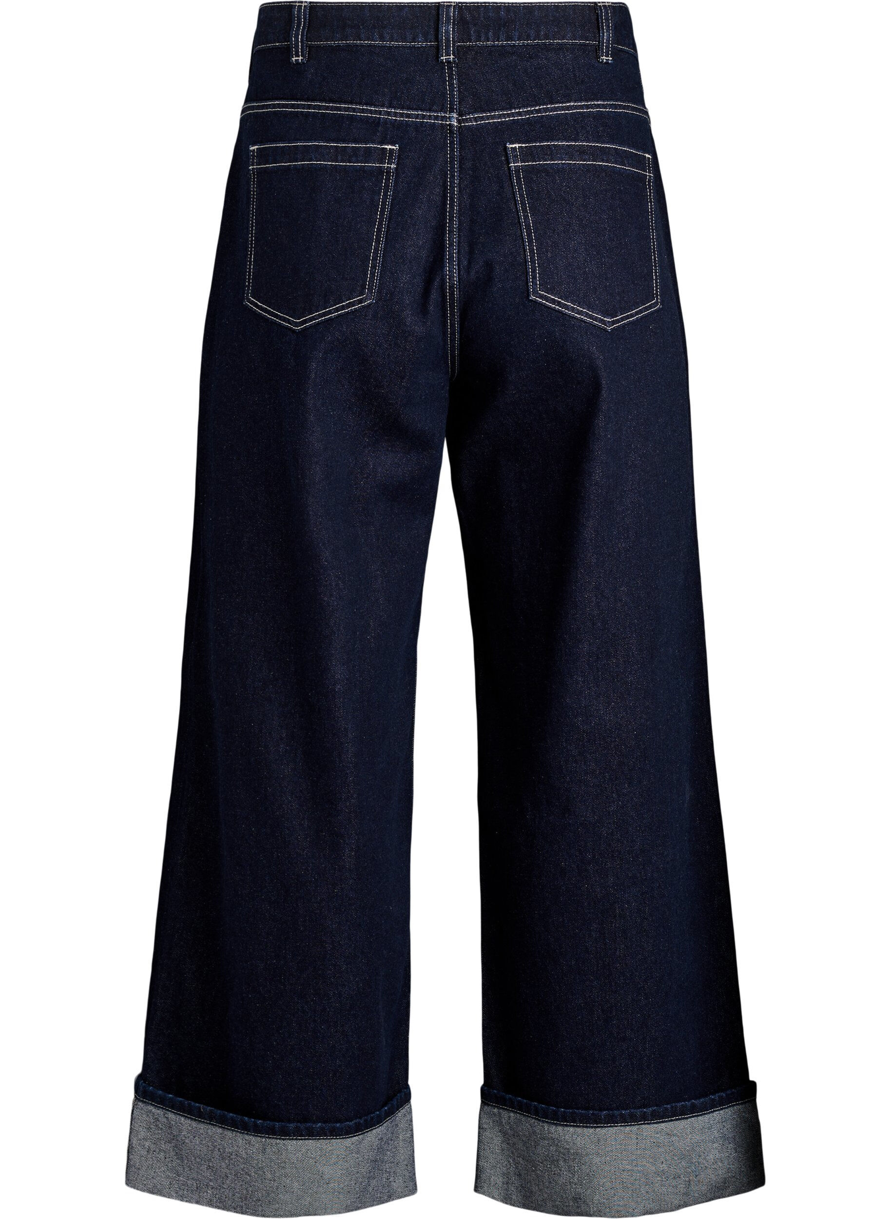 ZizziJean coupe large avec de larges revers et surpiq&ucirc;res contrastantes, Bleu, Packshot image number 1