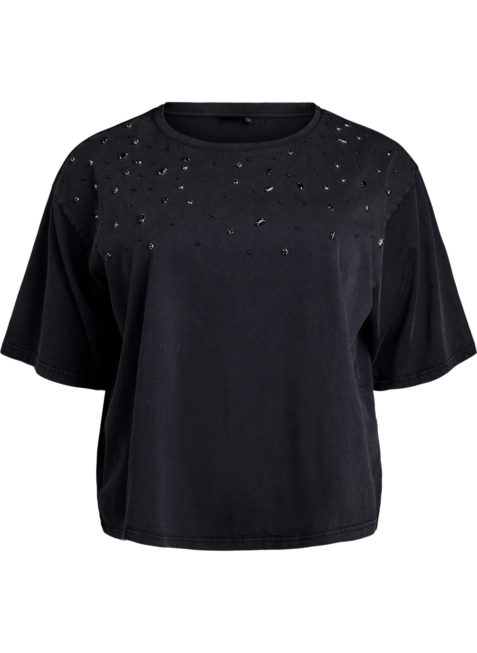 T-shirt Boxy avec perles et strass