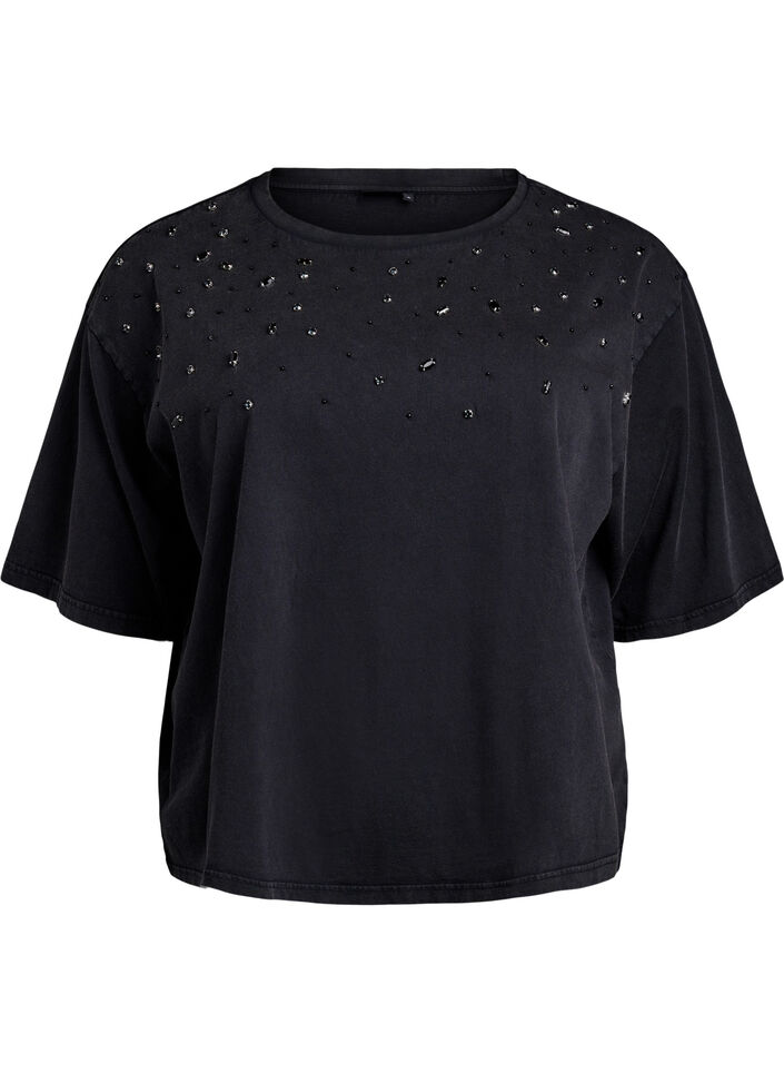 T-shirt Boxy avec perles et strass, Gris anthracite, Packshot image number 0