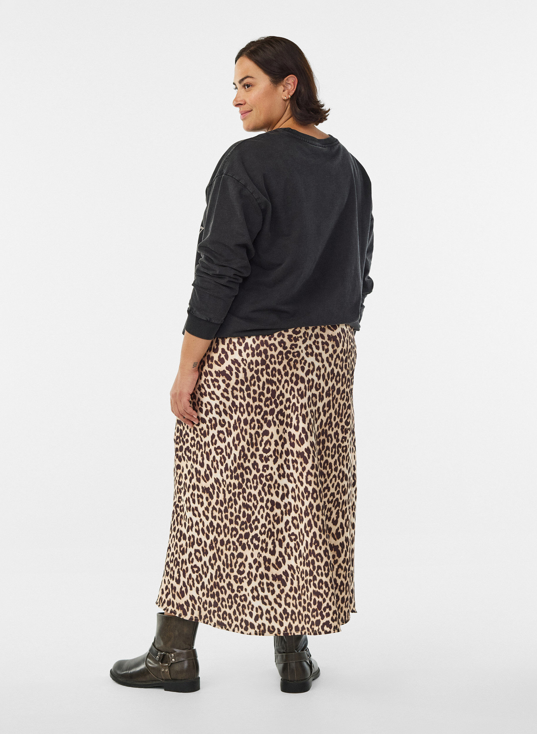 Zizzi Jupe midi en satin, Marron, Model image number 1