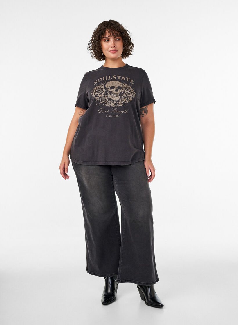T-shirt graphique en coton bio, Beige, Model image number 1
