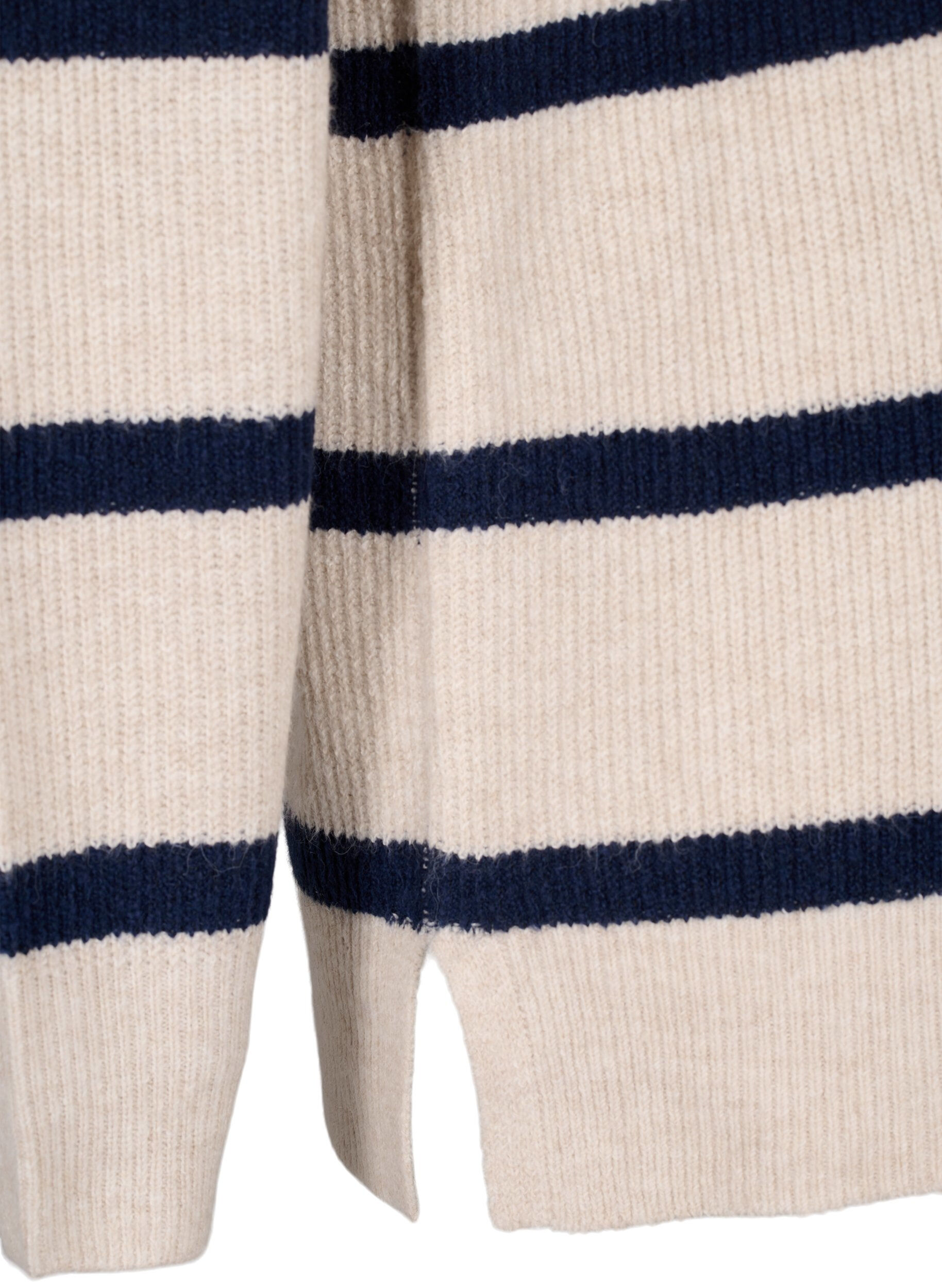 Zizzi Rippenstrickpullover mit Streifen, P.Stone/Navy.B.Mel., Packshot image number 3