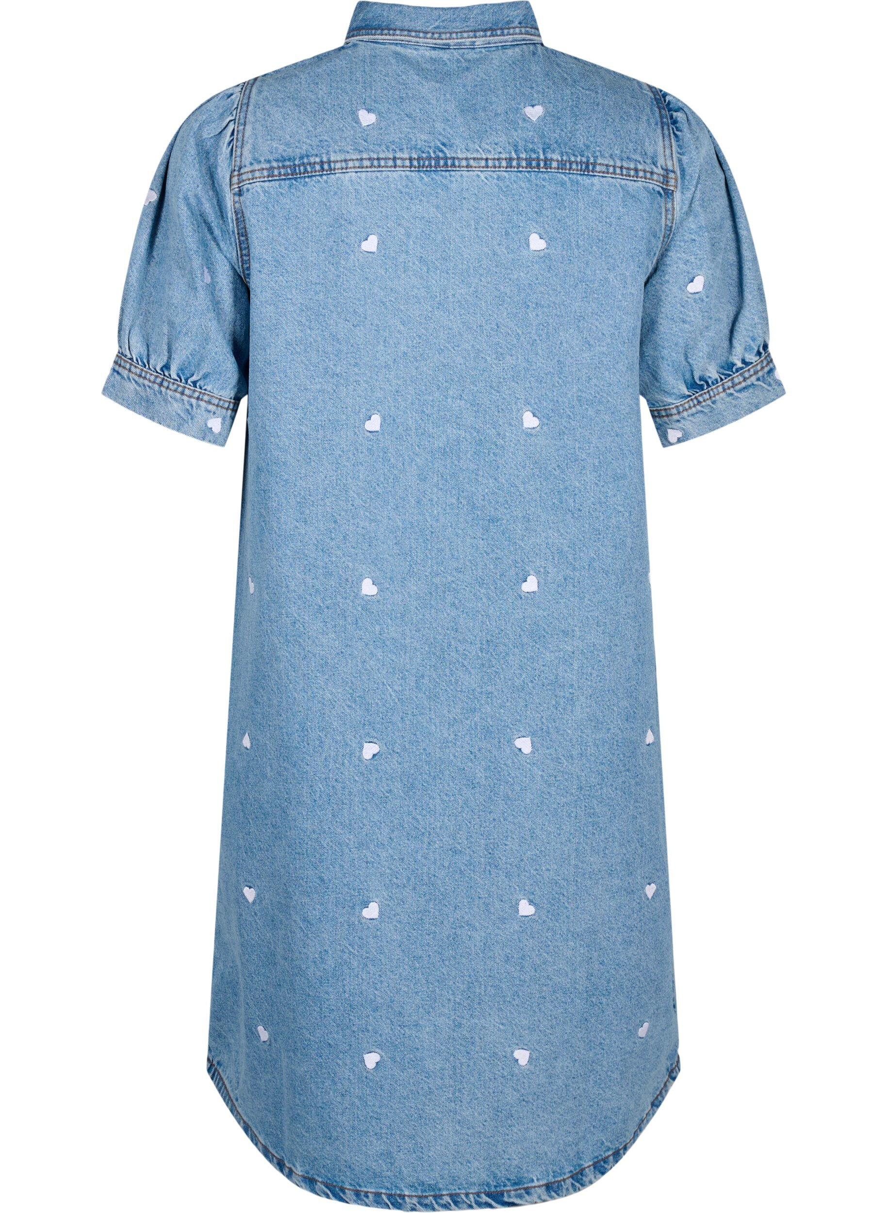 Zizzi Robe en jean orn&eacute;e de c&oelig;urs brod&eacute;s, Light blue denim, Packshot image number 1