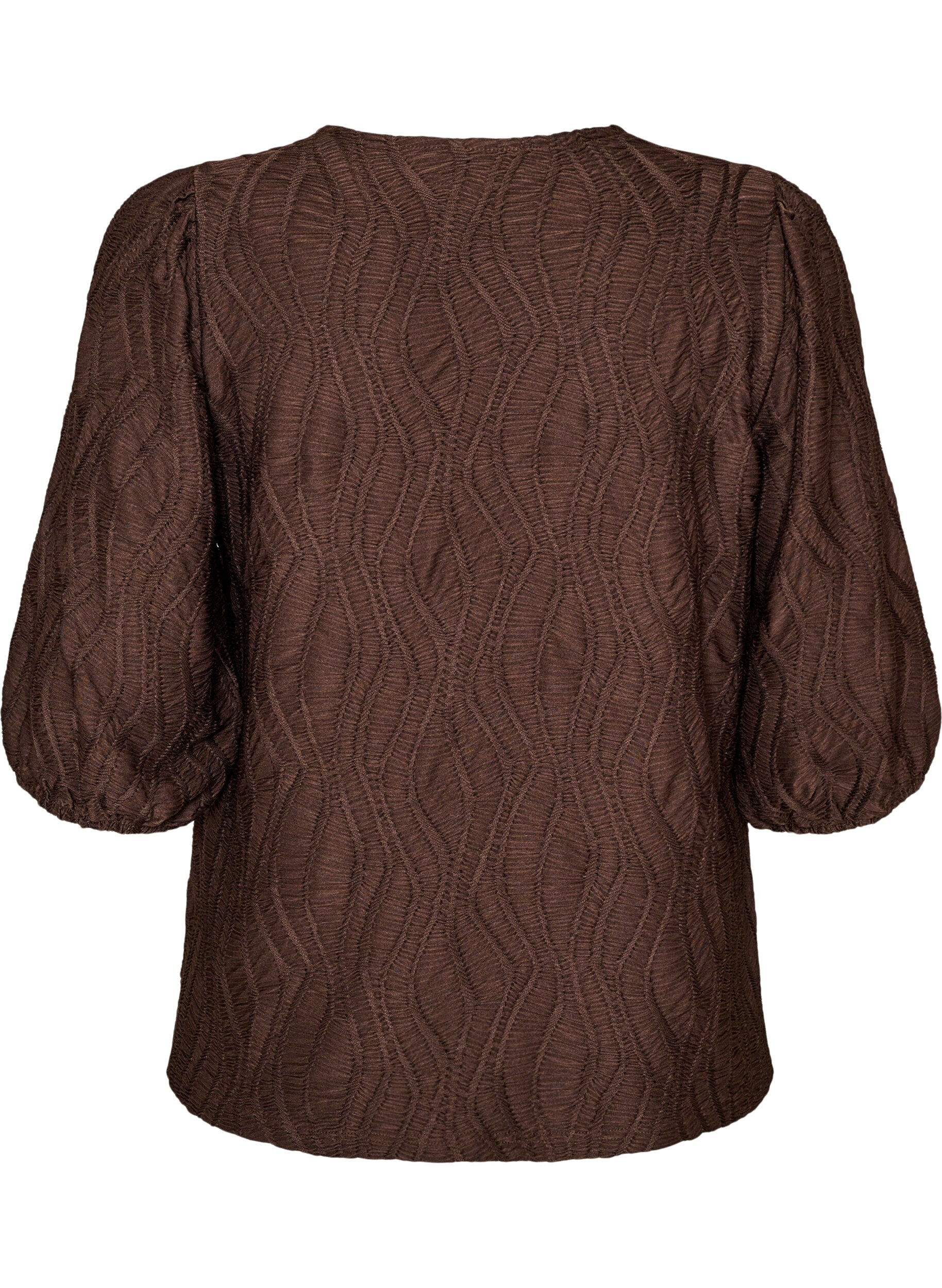 ZizziChemisier avec texture et manches 3/4, Marron, Packshot image number 1