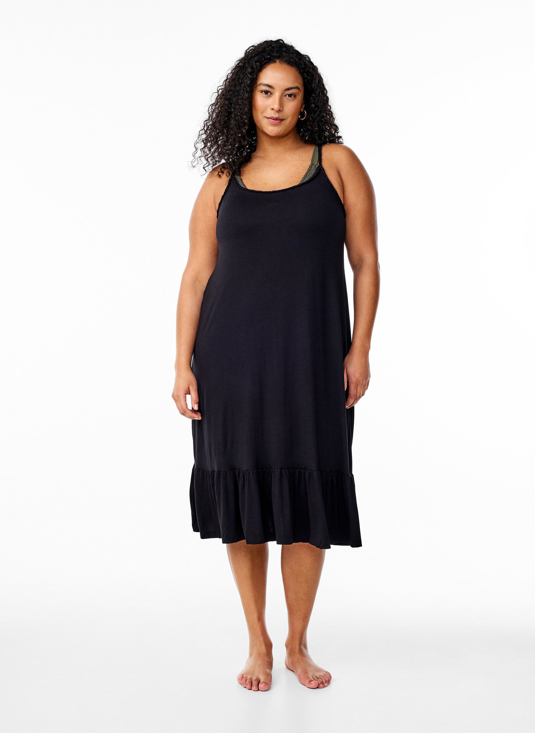 Zizzi Strandkleid aus Viskose mit geflochtenen Tr&auml;gern, Schwarz, Model image number 0
