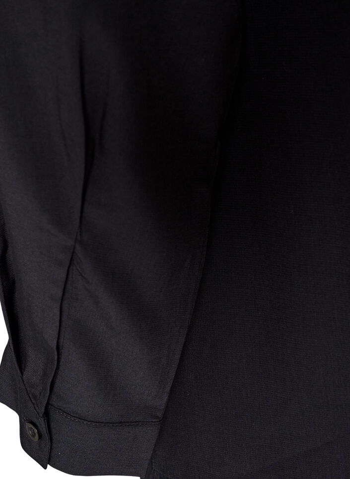 Kurzes Hemdblusenkleid mit R&uuml;schenvolant, Schwarz, Packshot image number 3