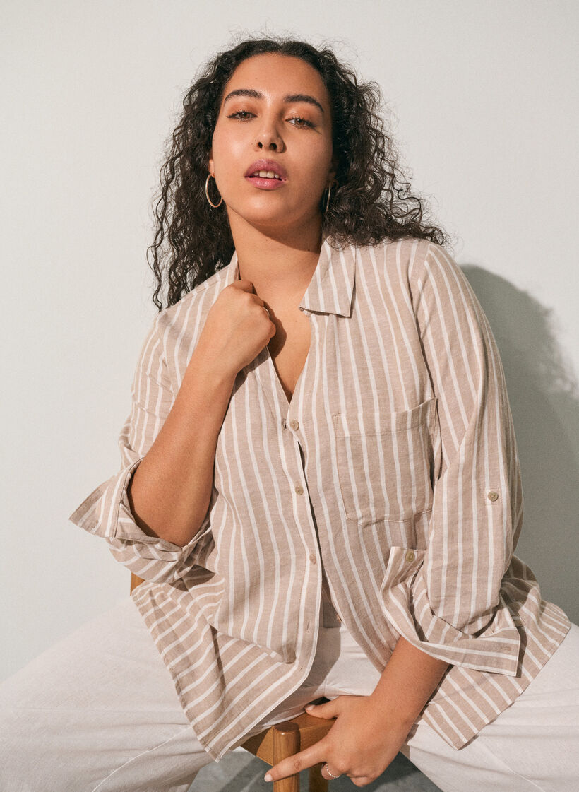 Bluse aus Leinen und Viskose mit 3/4-&Auml;rmeln, Beige, Image image number 0