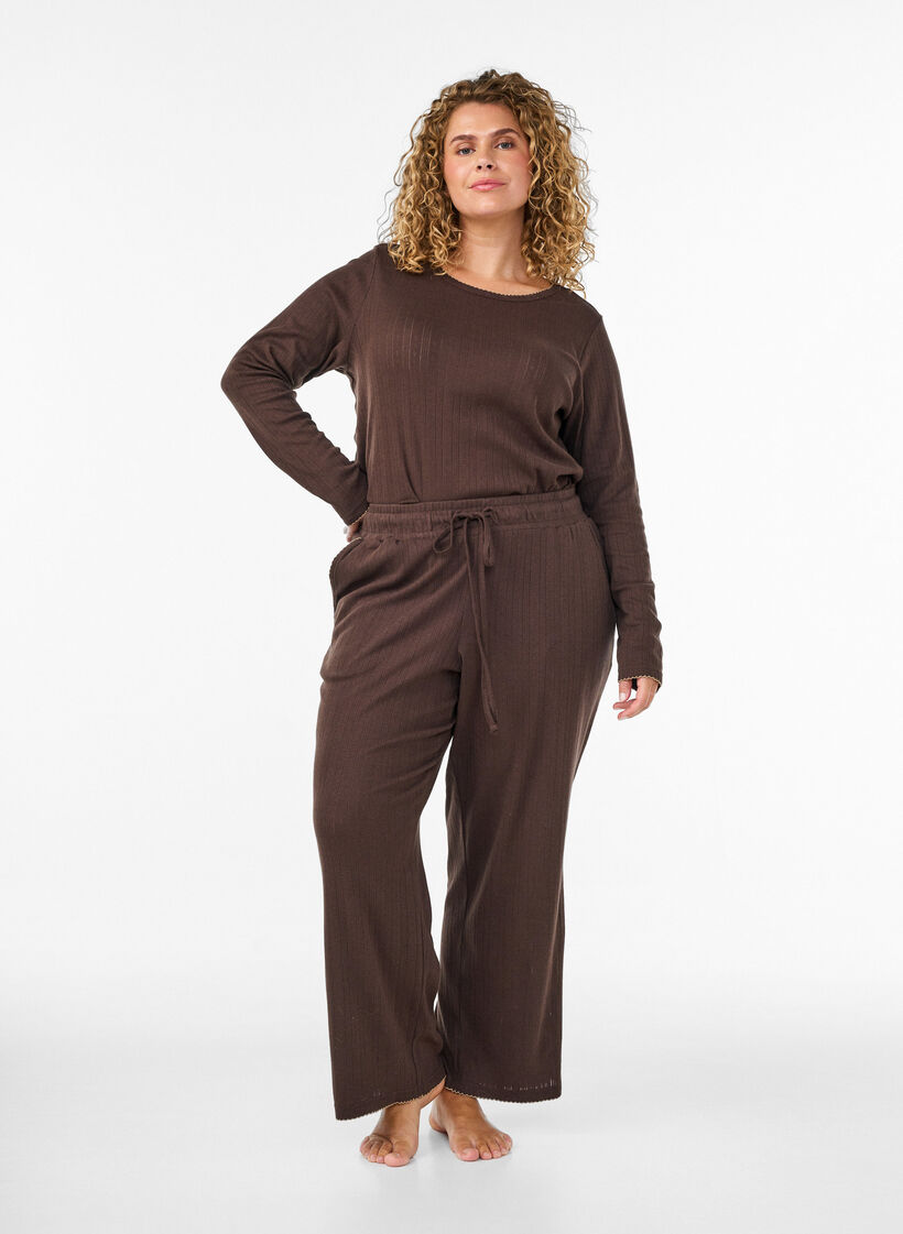 Pyjamahose aus Bio-Baumwolle mit Lochstickerei, Braun, Model image number 0
