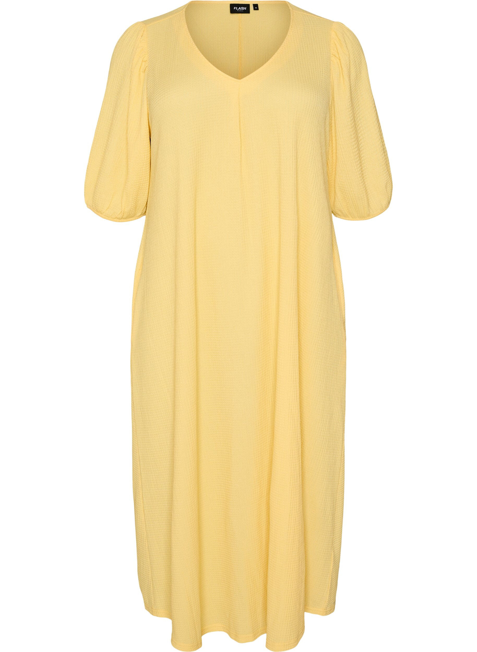 ZizziRobe midi avec col en V et texture, Jaune clair, Packshot image number 0