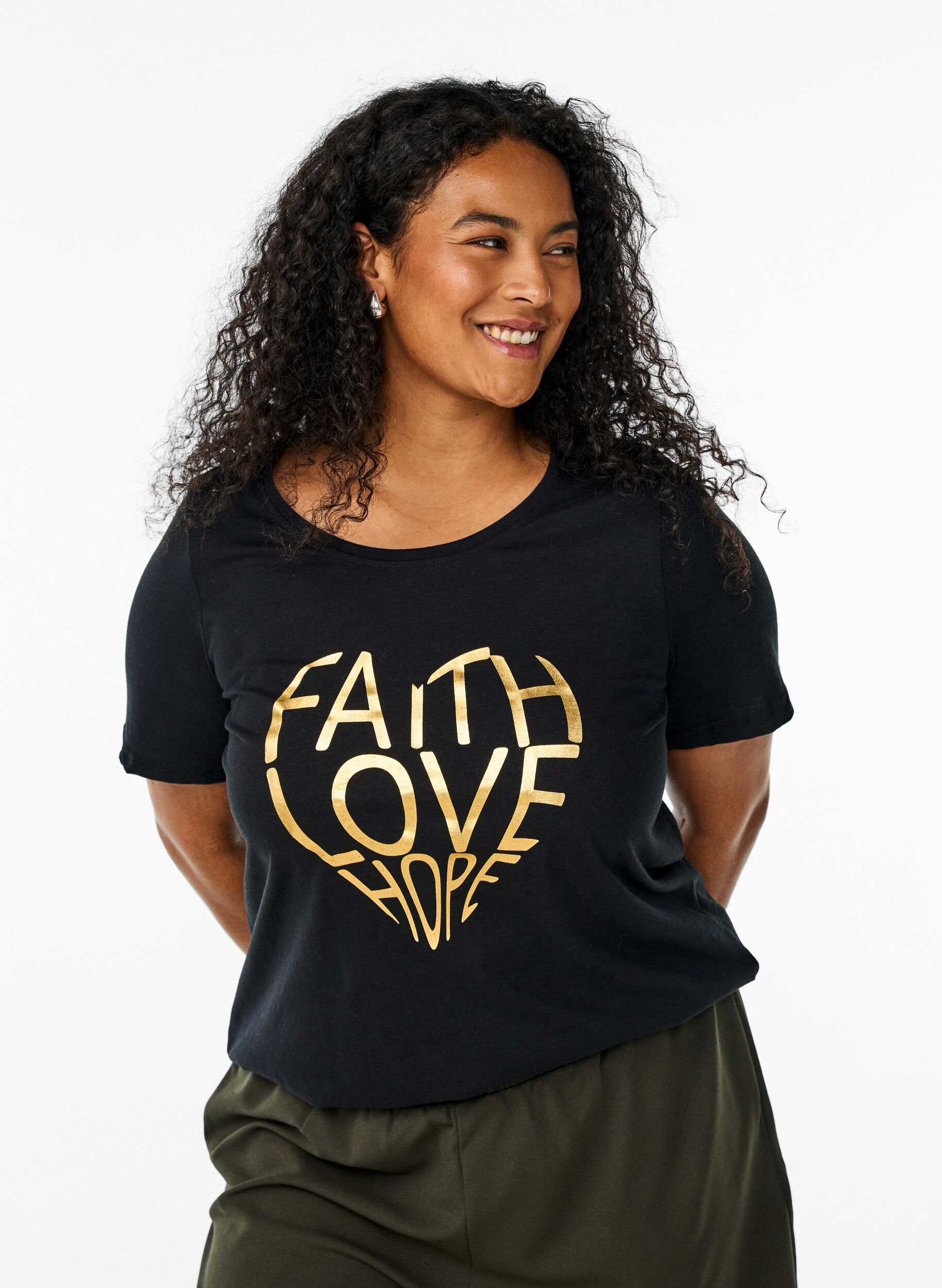 Zizzi FLASH - T-shirt avec motif, Noir, Model image number 0