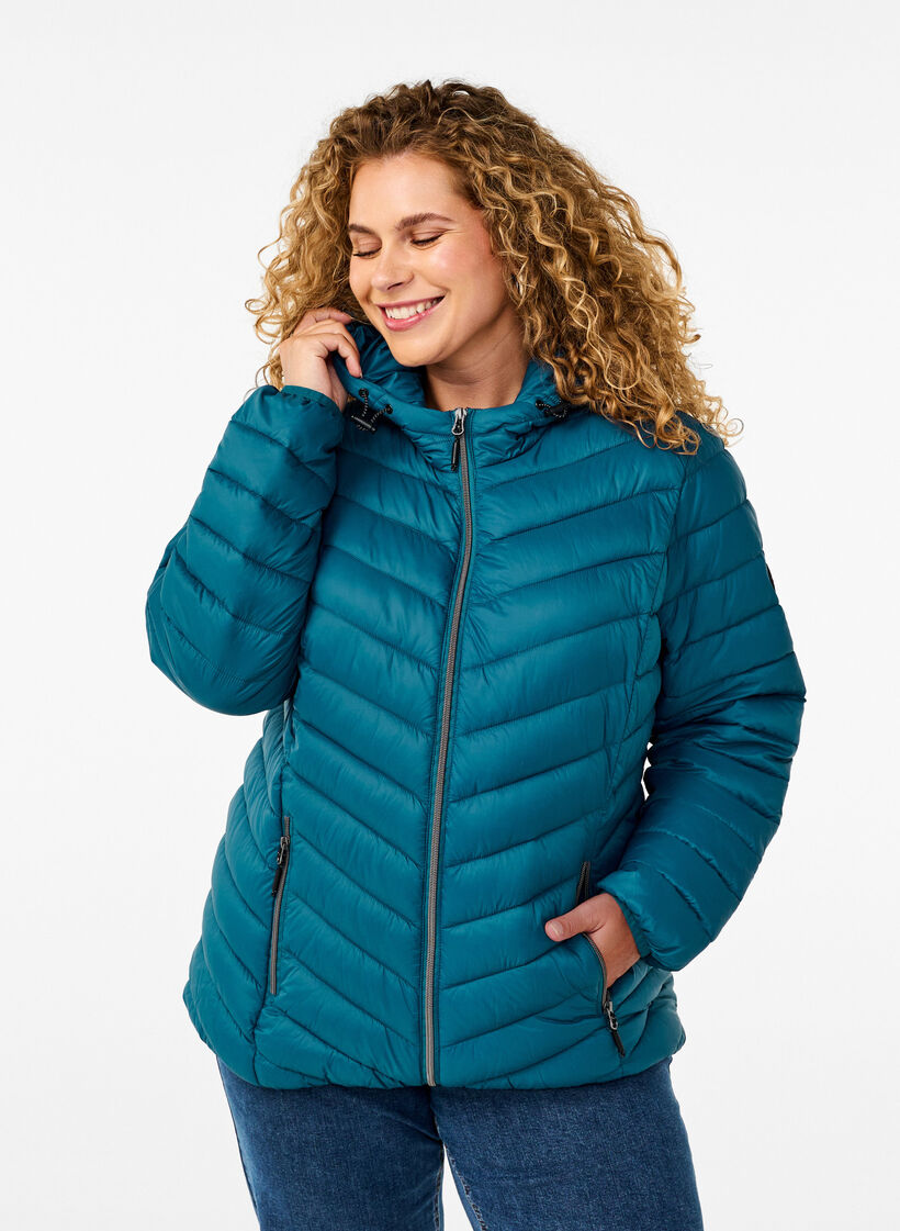 Veste l&eacute;g&egrave;re &agrave; capuche, Bleu p&eacute;trole, Model image number 0