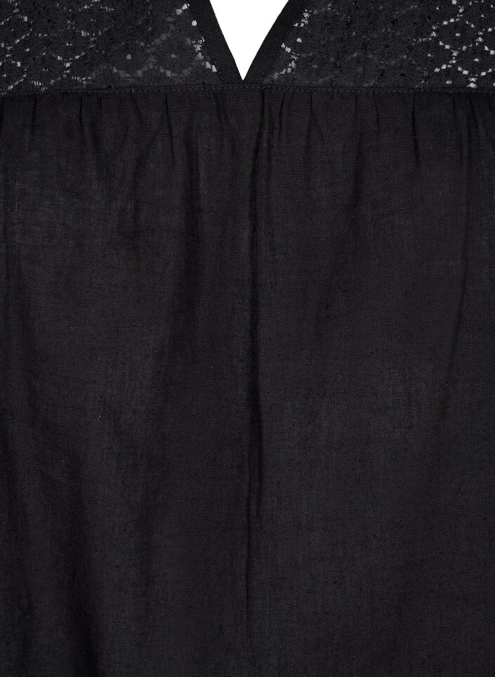 Bluse aus Baumwollmischung mit Leinen und Häkeldetails, Black, Packshot image number 2