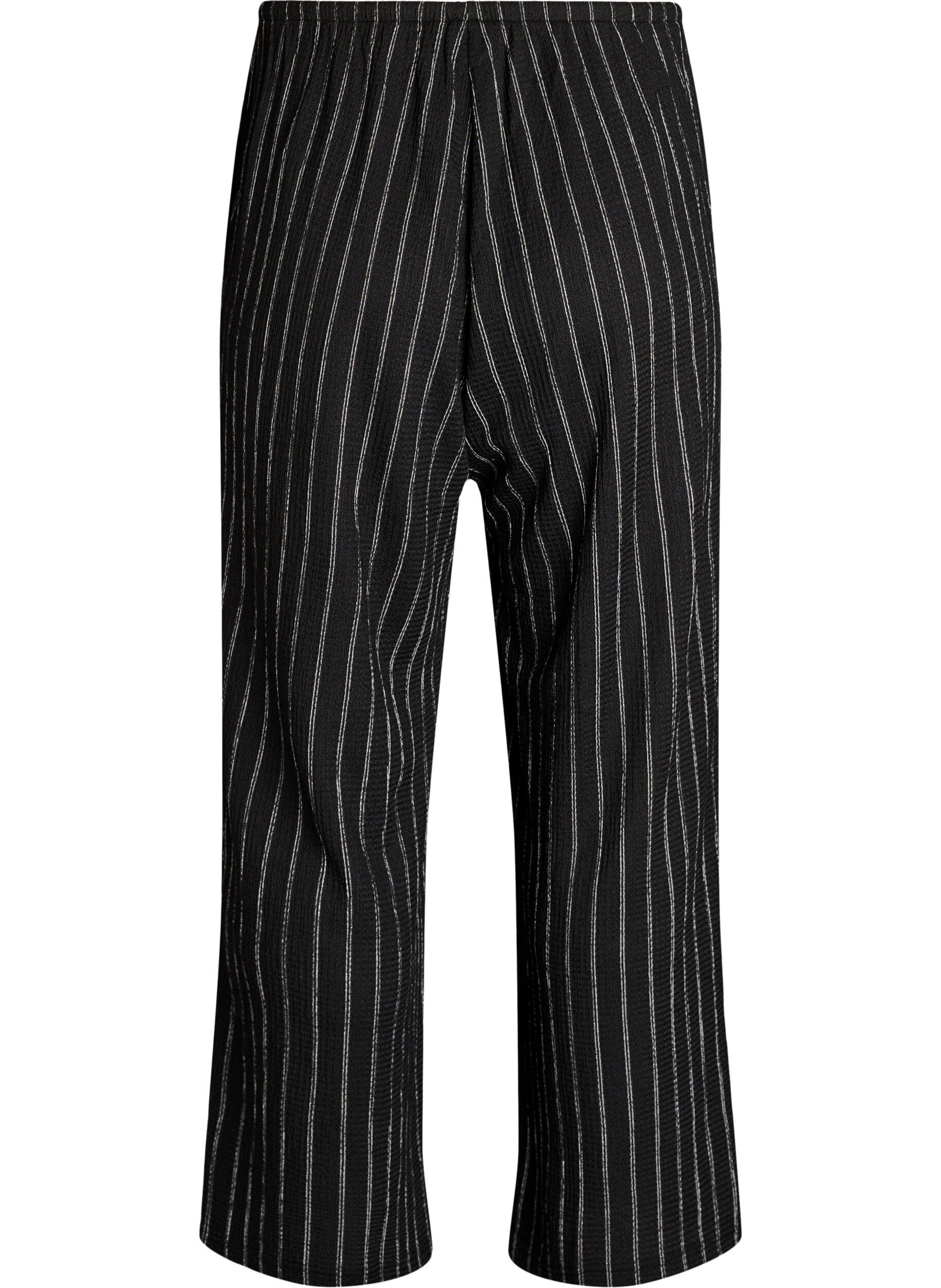 Zizzi Pantalon large en tissu l&eacute;ger et textur&eacute;, Noir, Packshot image number 1