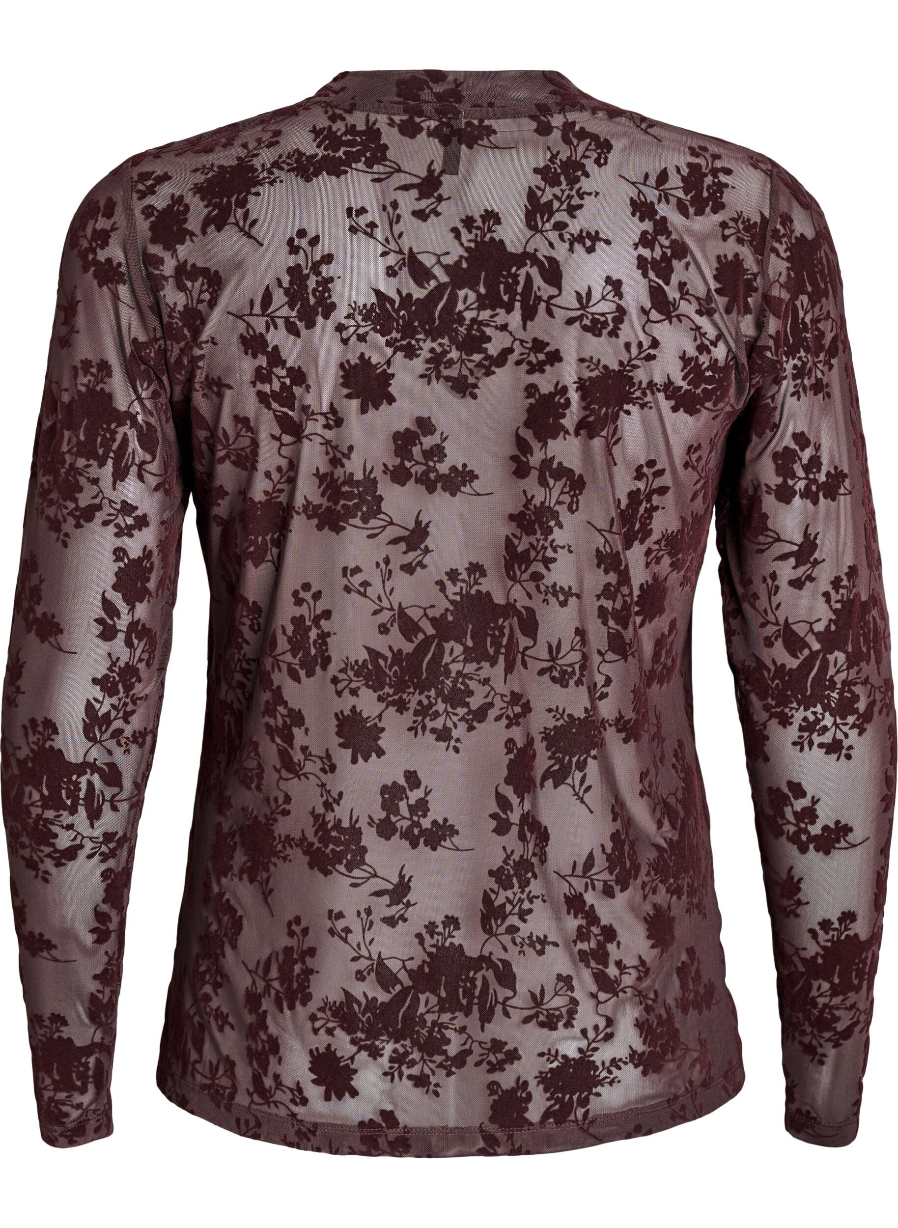 Zizzi Blouse en maille &agrave; motif floral, Marron, Packshot image number 1