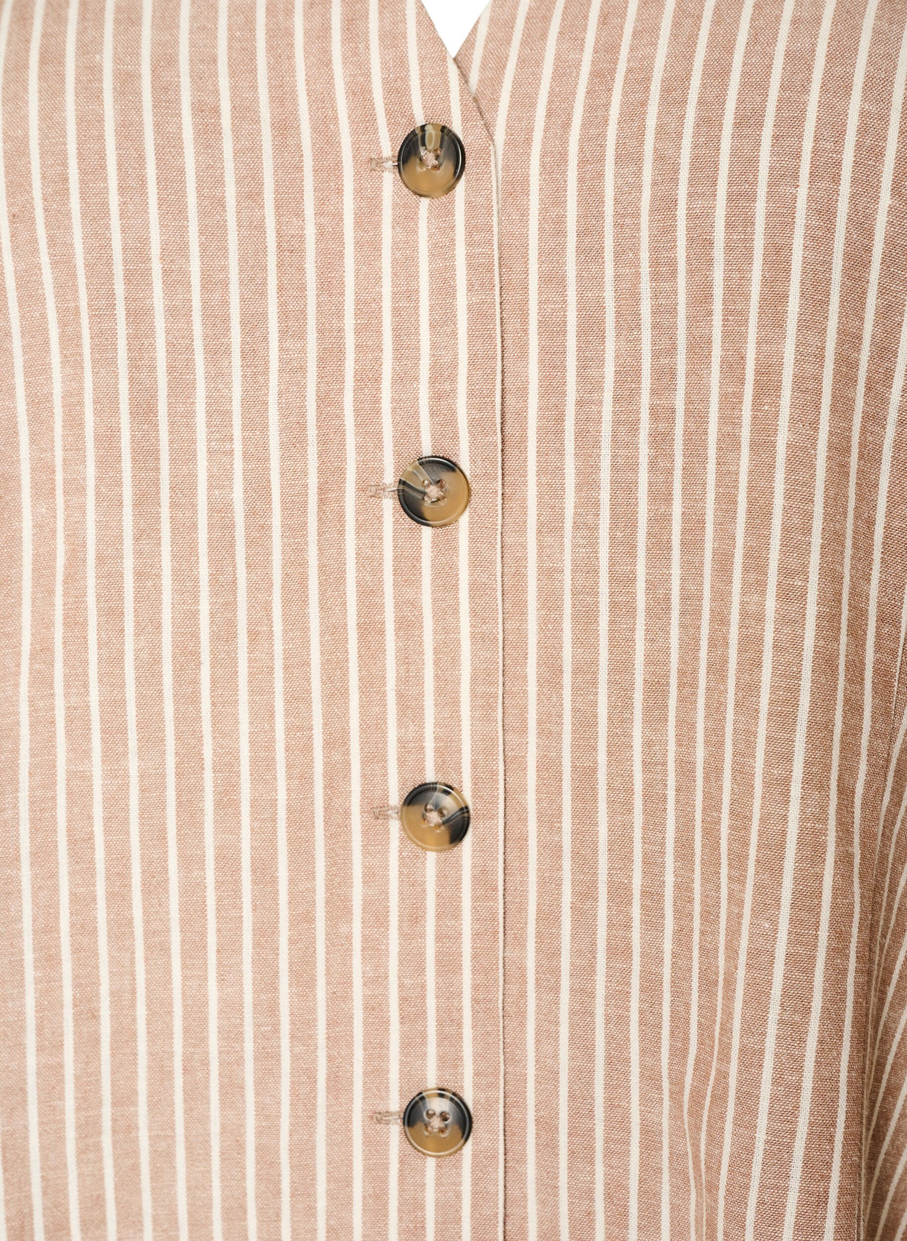 ZizziGestreifte Weste aus Leinen und Viskose, Beige, Packshot image number 2