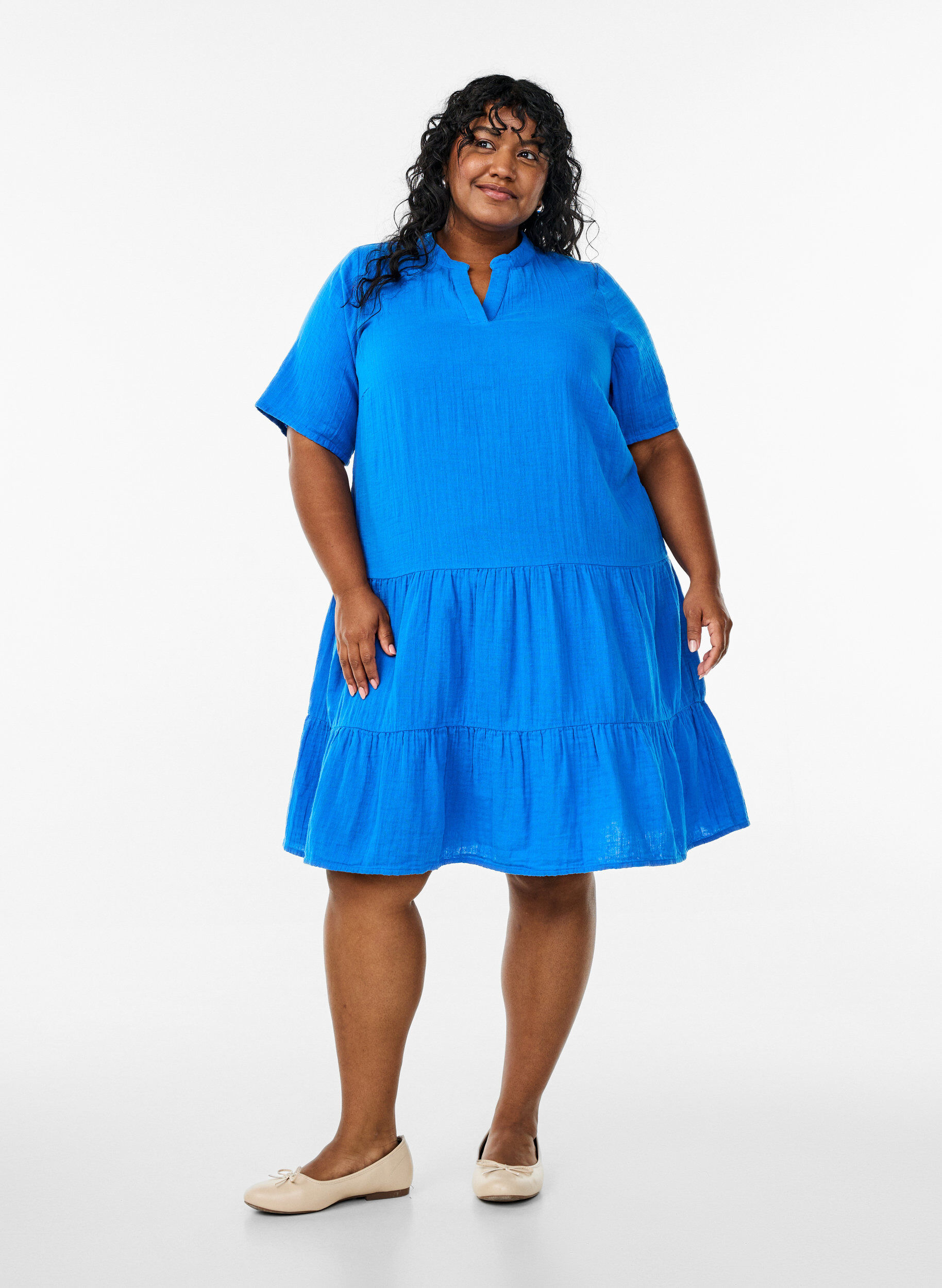 ZizziRobe courte &eacute;vas&eacute;e en mousseline de coton, Bleu, Model image number 1