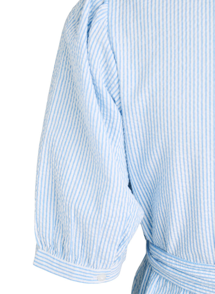 Gestreiftes Midikleid aus Baumwolle mit einem Bindeg&uuml;rtel, Wei&szlig;, Packshot image number 3
