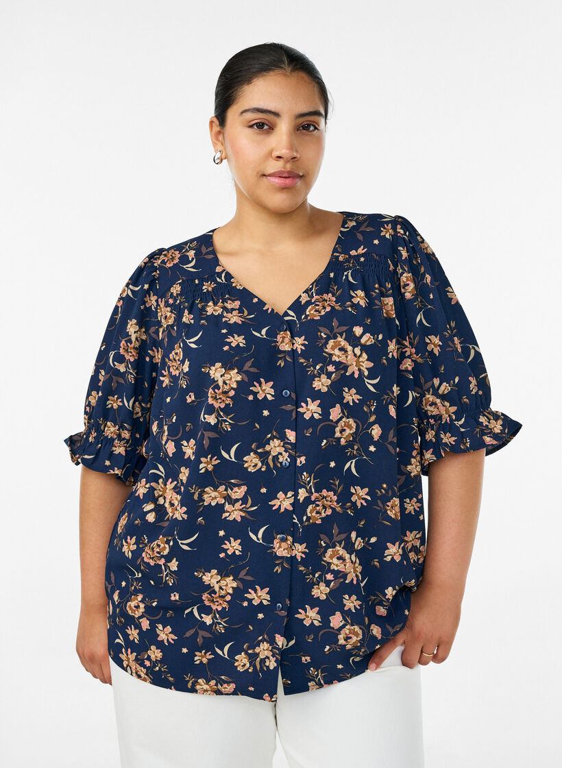 Hemdbluse mit 1/2-&Auml;rmeln, Blau, Model image number 0