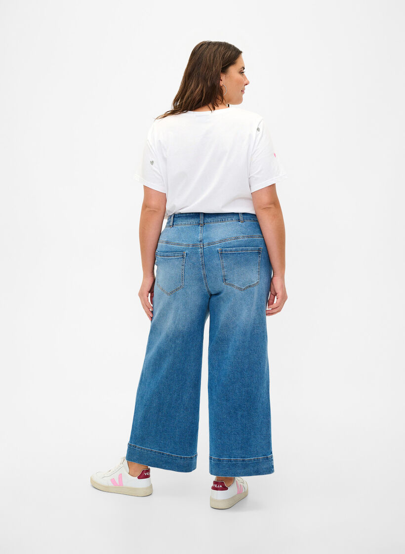 Cropped Jeans mit breitem Bein, Blau, Model image number 1