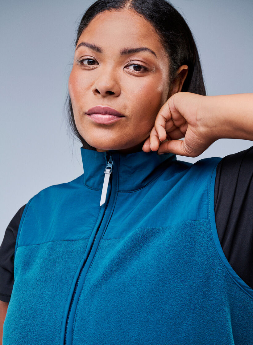 Gilet en polaire avec col montant et poches, Bleu, Image