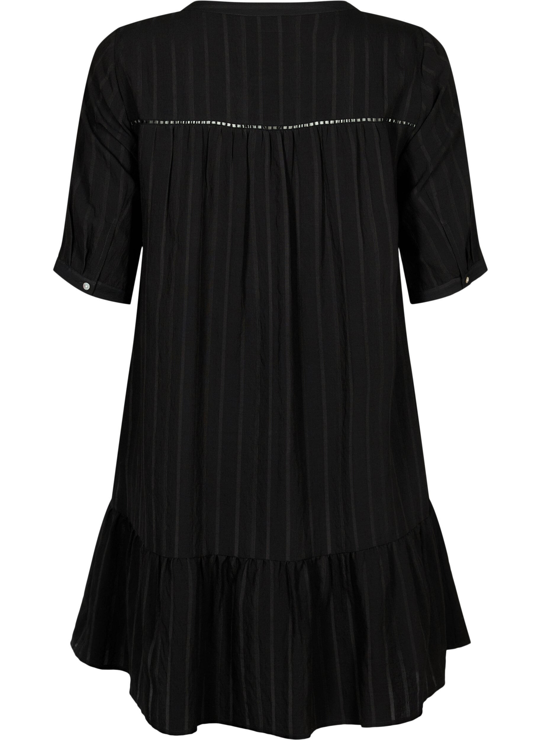 Zizzi Robe en viscose ray&eacute;e avec ruban en dentelle, Black, Packshot image number 1