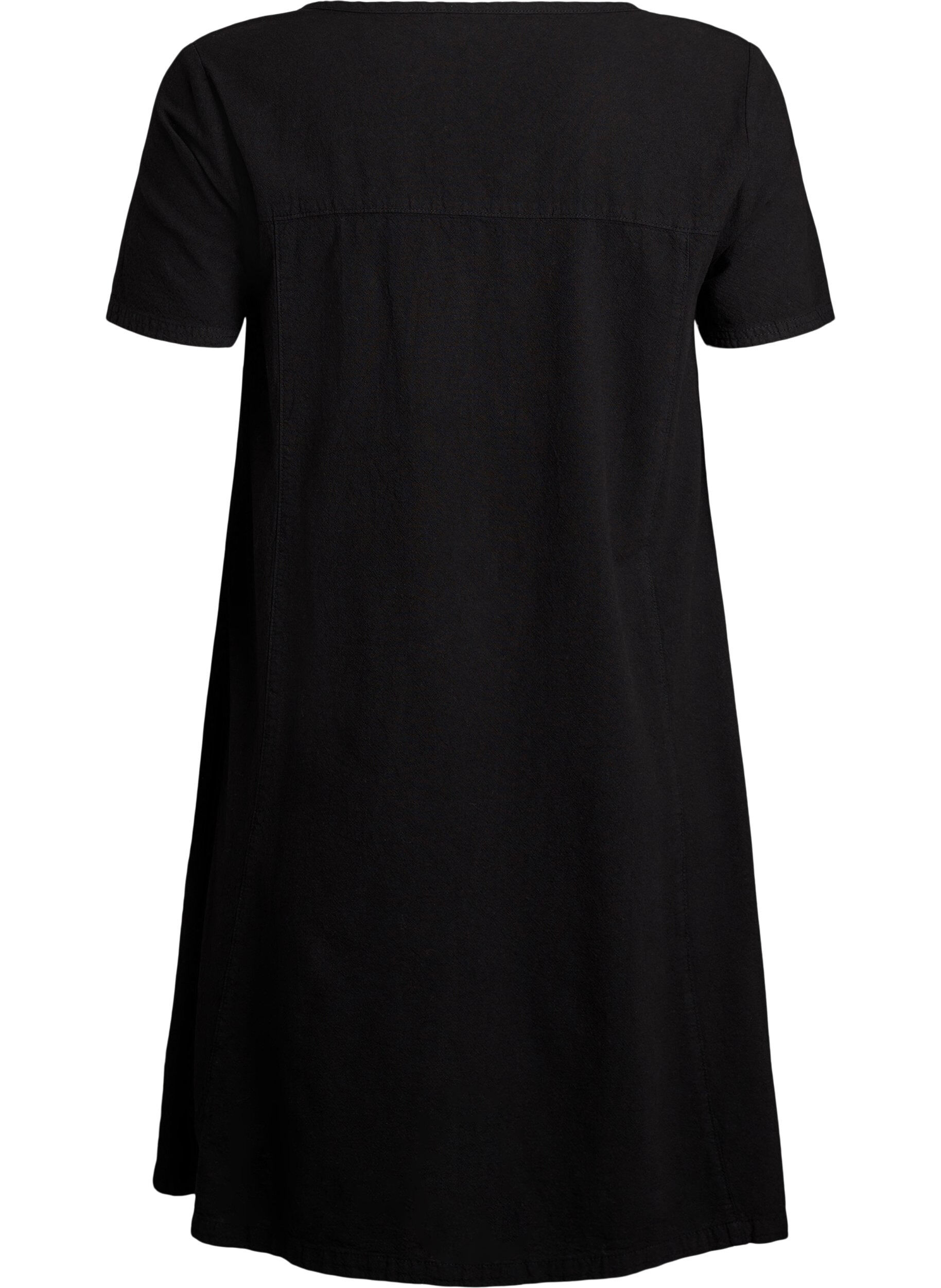 ZizziKurzarm Kleid aus Baumwolle, Schwarz, Packshot image number 1