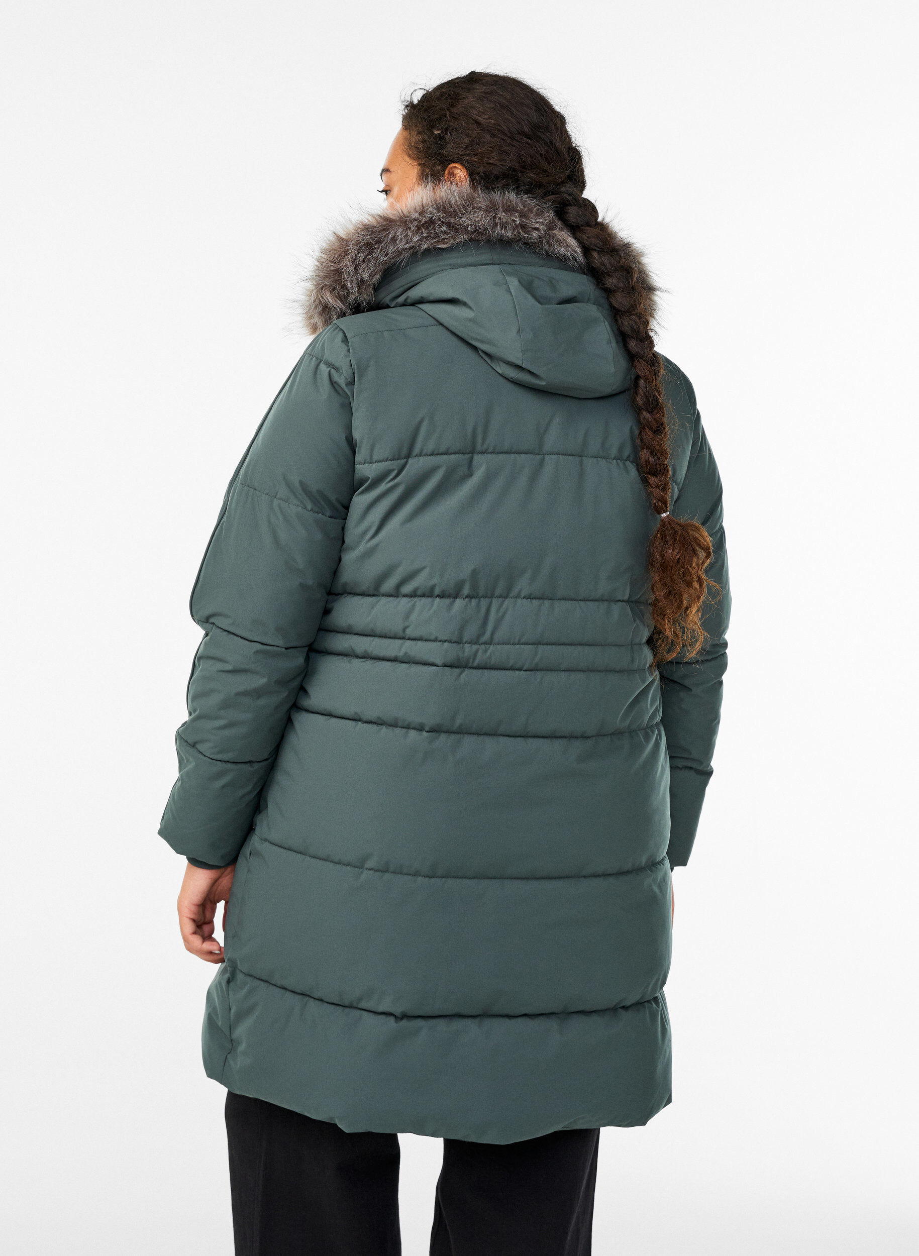 Zizzi Wasserabweisender Parka mit Kunstpelzkragen, Gr&uuml;n, Model image number 2