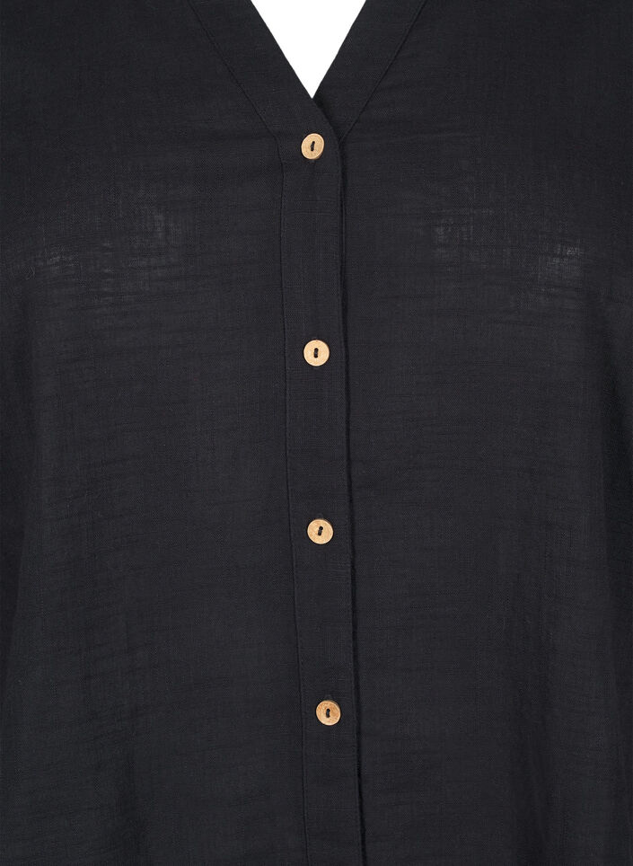 Baumwollbluse mit V-Ausschnitt, Schwarz, Packshot image number 2