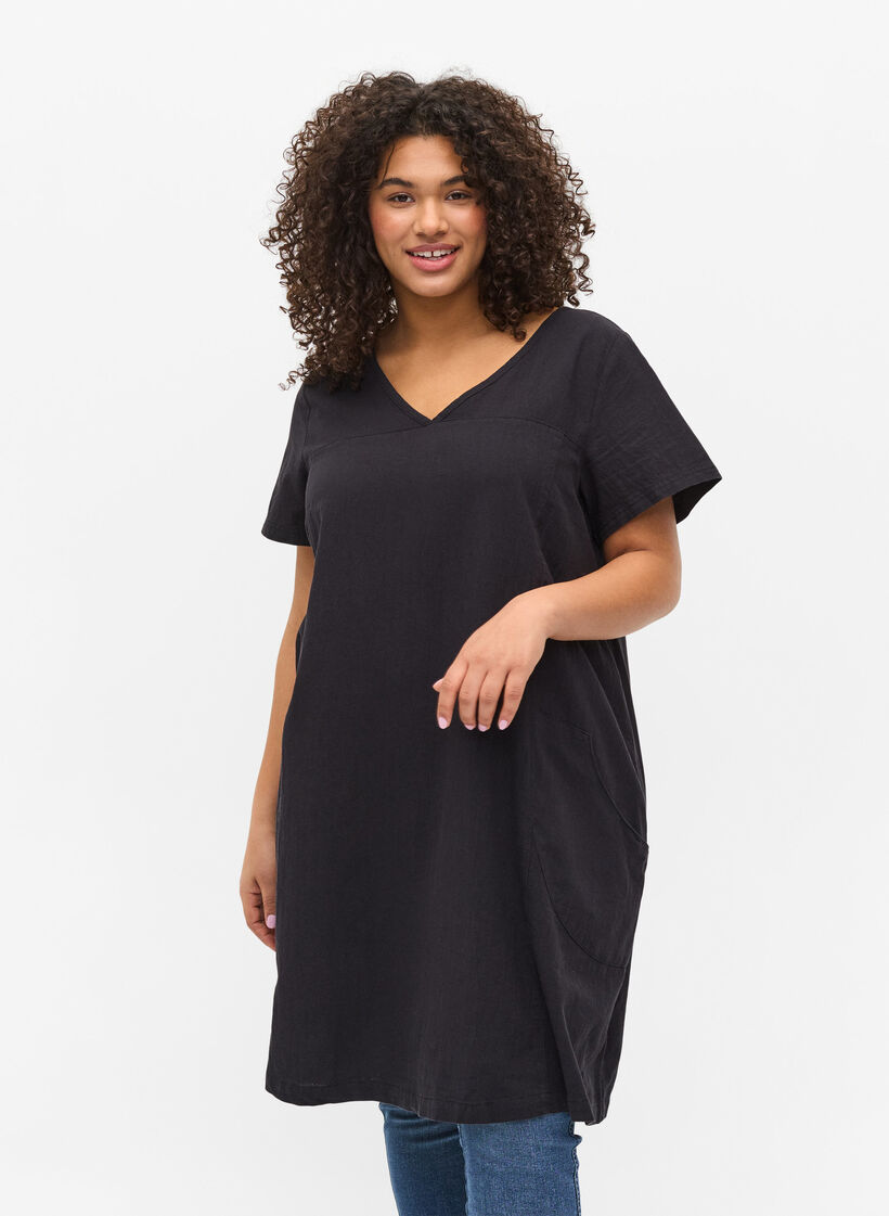 Robe &agrave; manches courtes en coton, Noir, Model image number 0