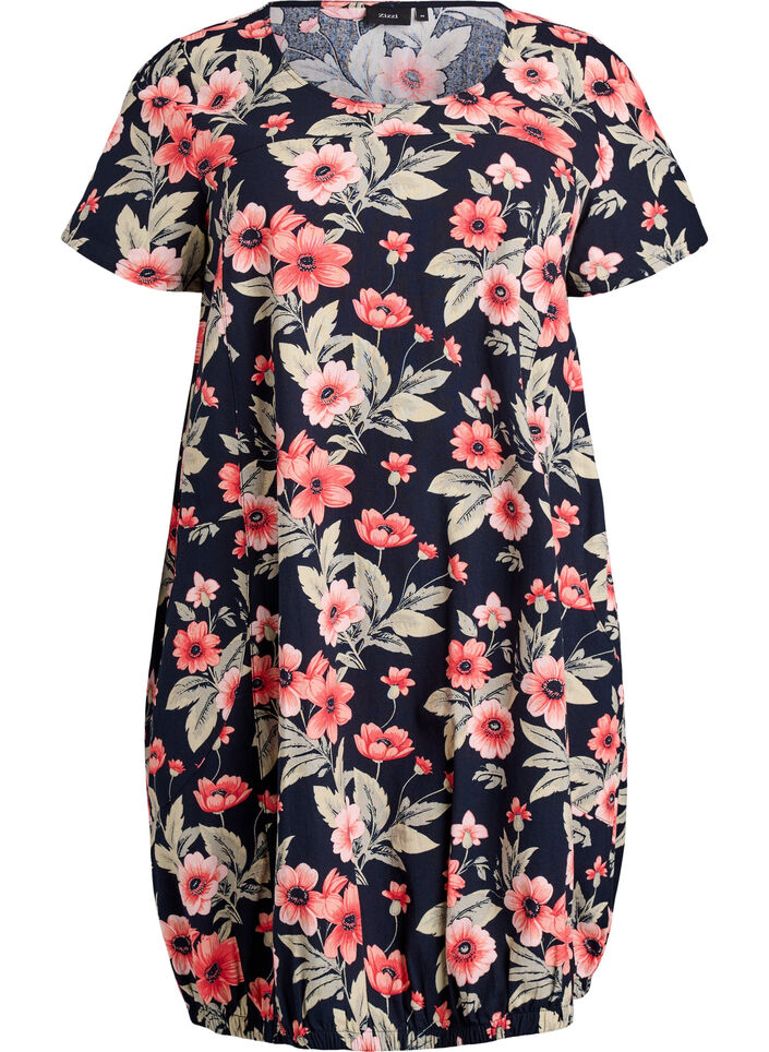 Robe en coton &agrave; manches courtes avec imprim&eacute;, Bleu, Packshot image number 0