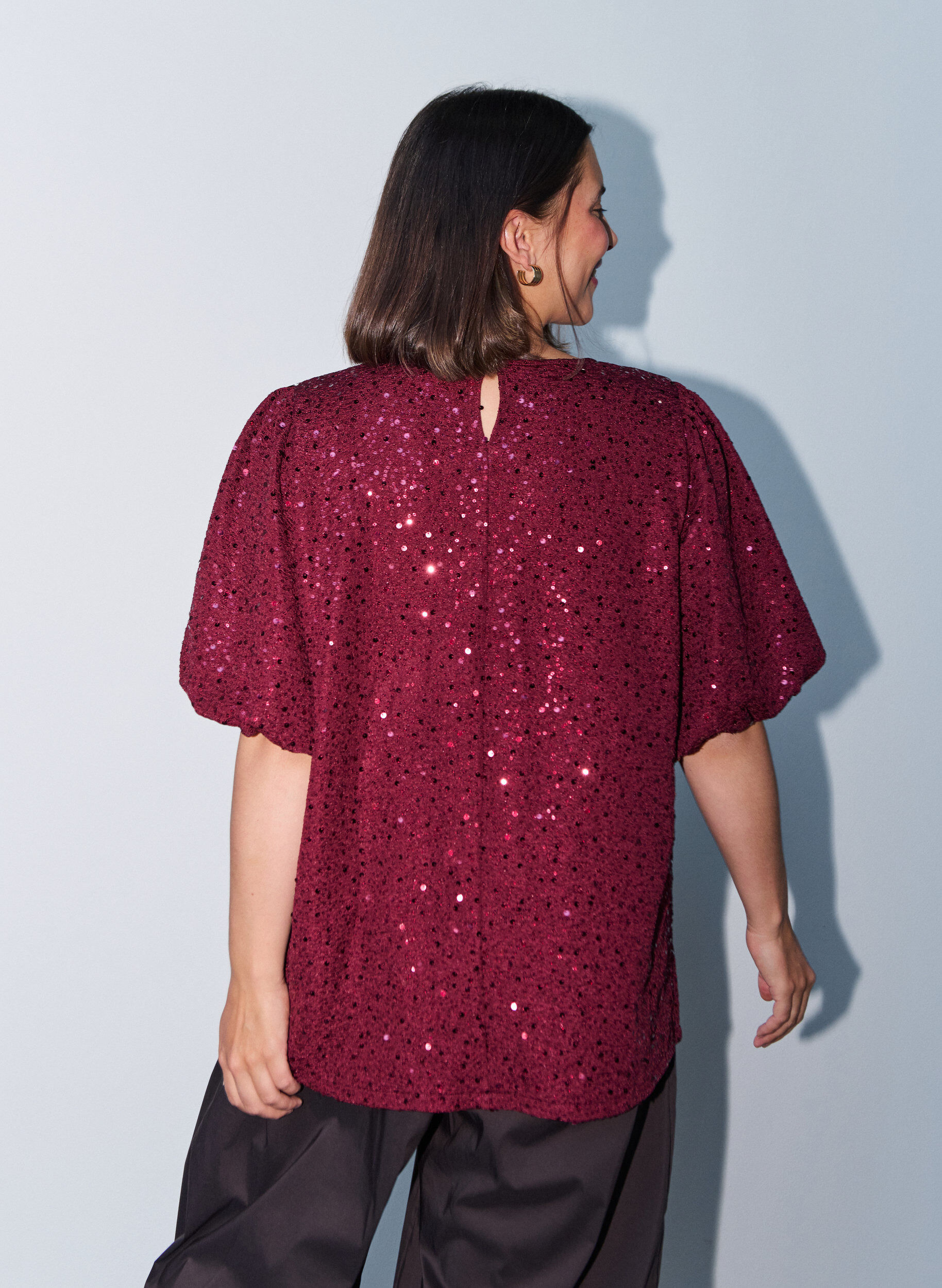 ZizziBlouse &agrave; sequins avec manches ballon, Bordeaux, Model image number 2